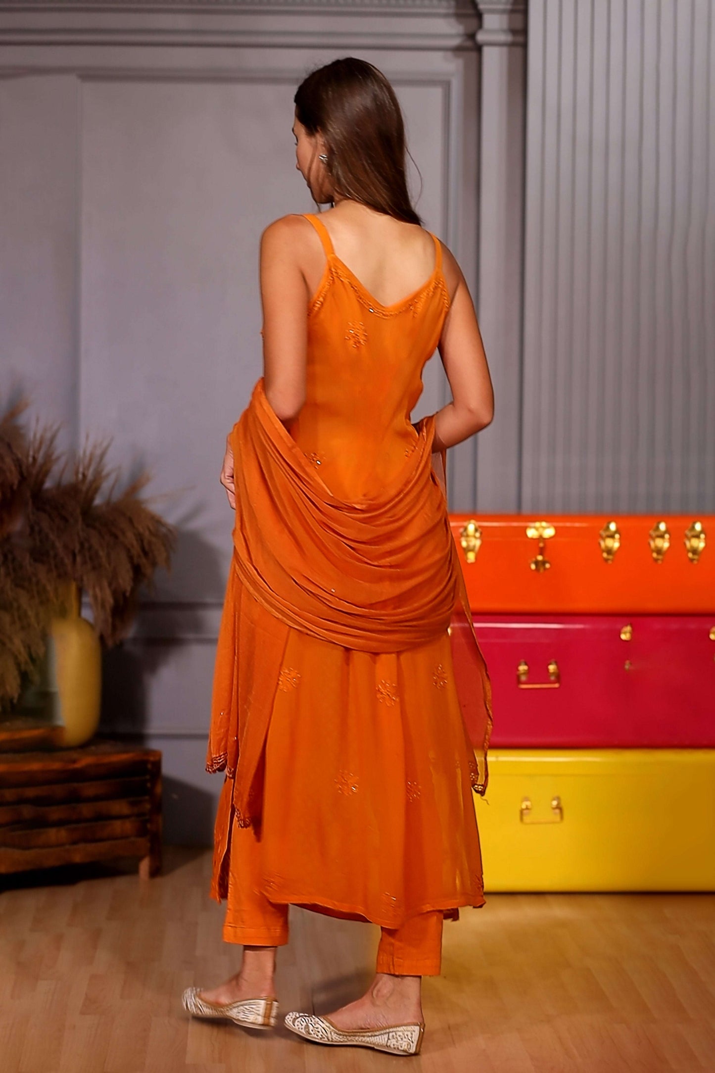 Handcrafted embroidery adds a unique and sophisticated touch