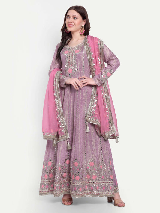 Anarkali set comes with a beautiful dupatta and a bottom, adding an extra layer of elaborateness.