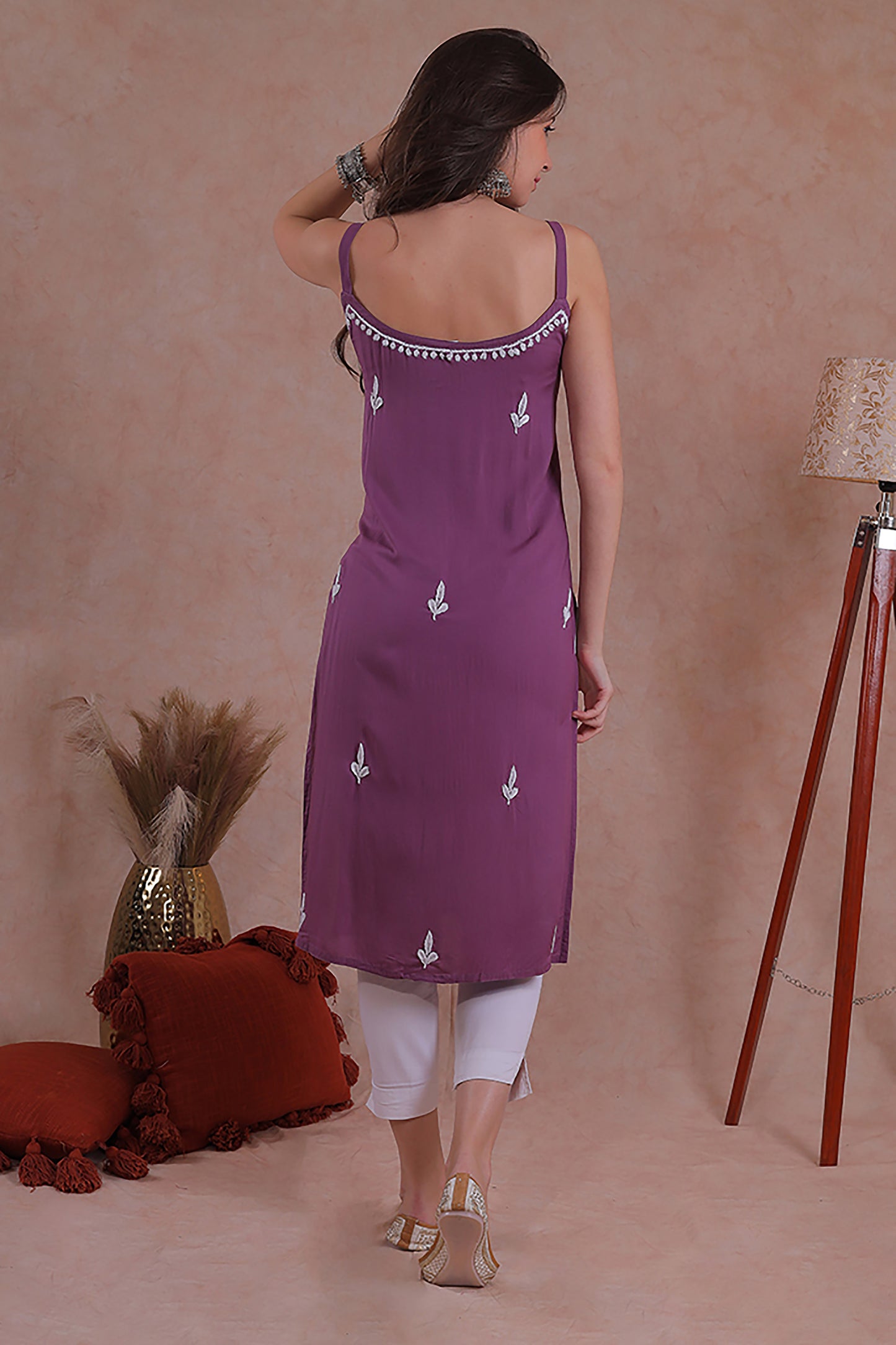 Purple Noodle Strap Chikankari Kurta