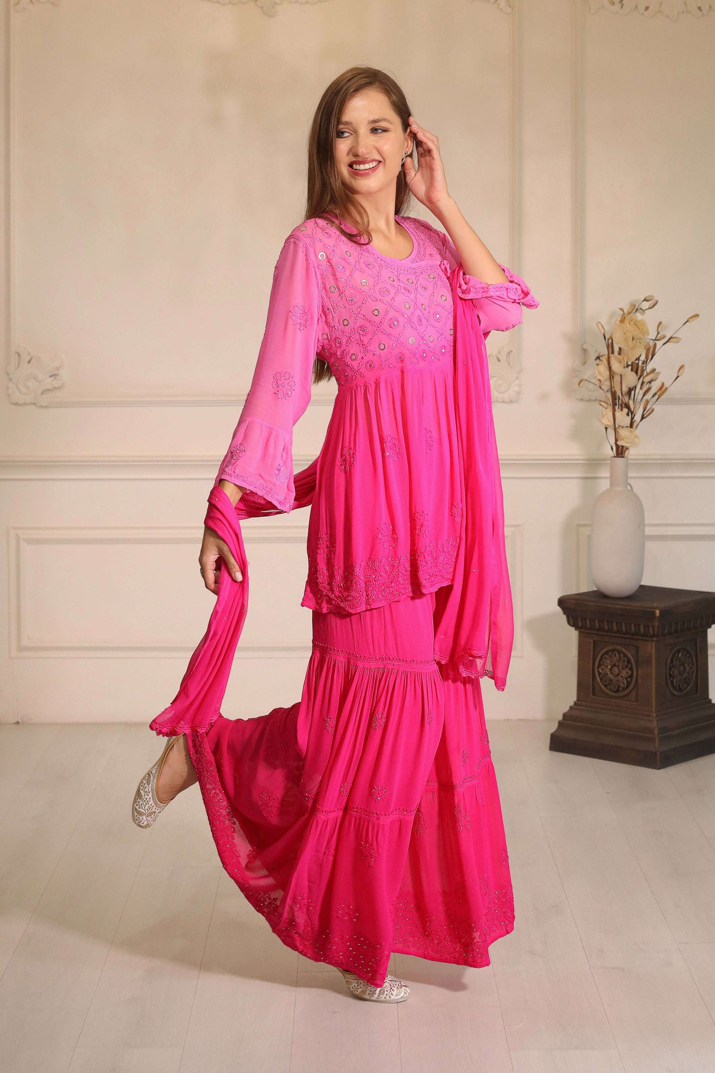 Ring mukaish detail with chikankari embroidery