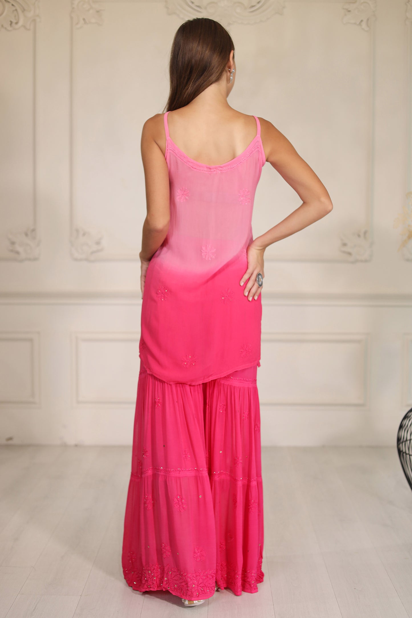 Pink Ombre shaded chikankari sharara set