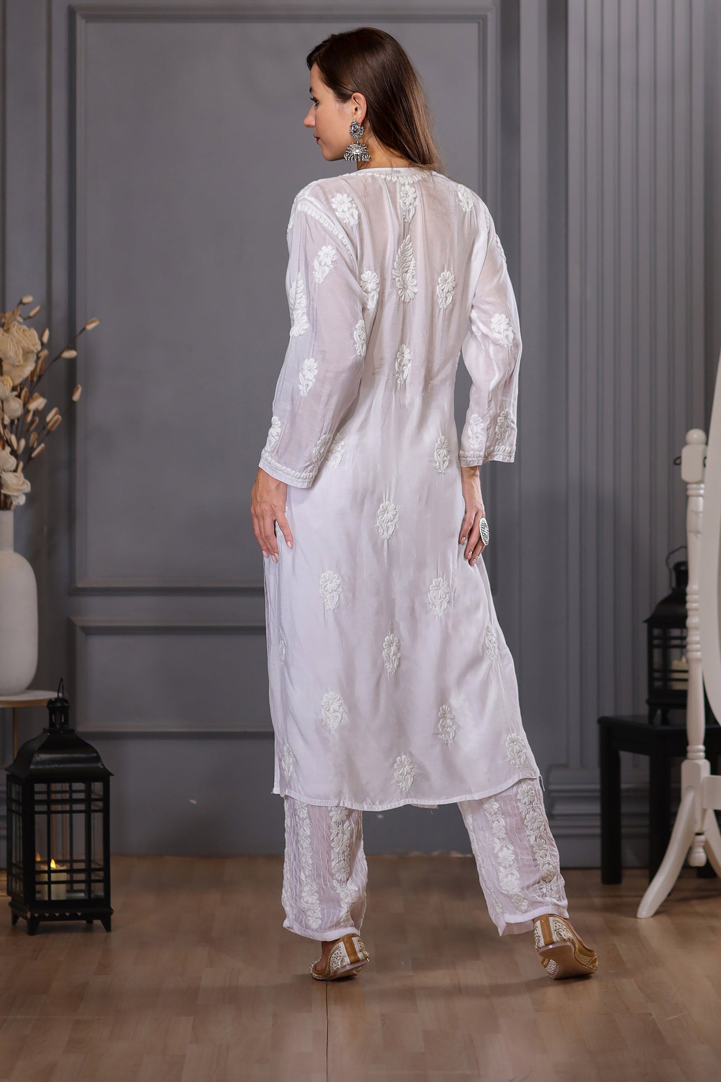 Pin Tuck Chikankari Kurta Pant Set