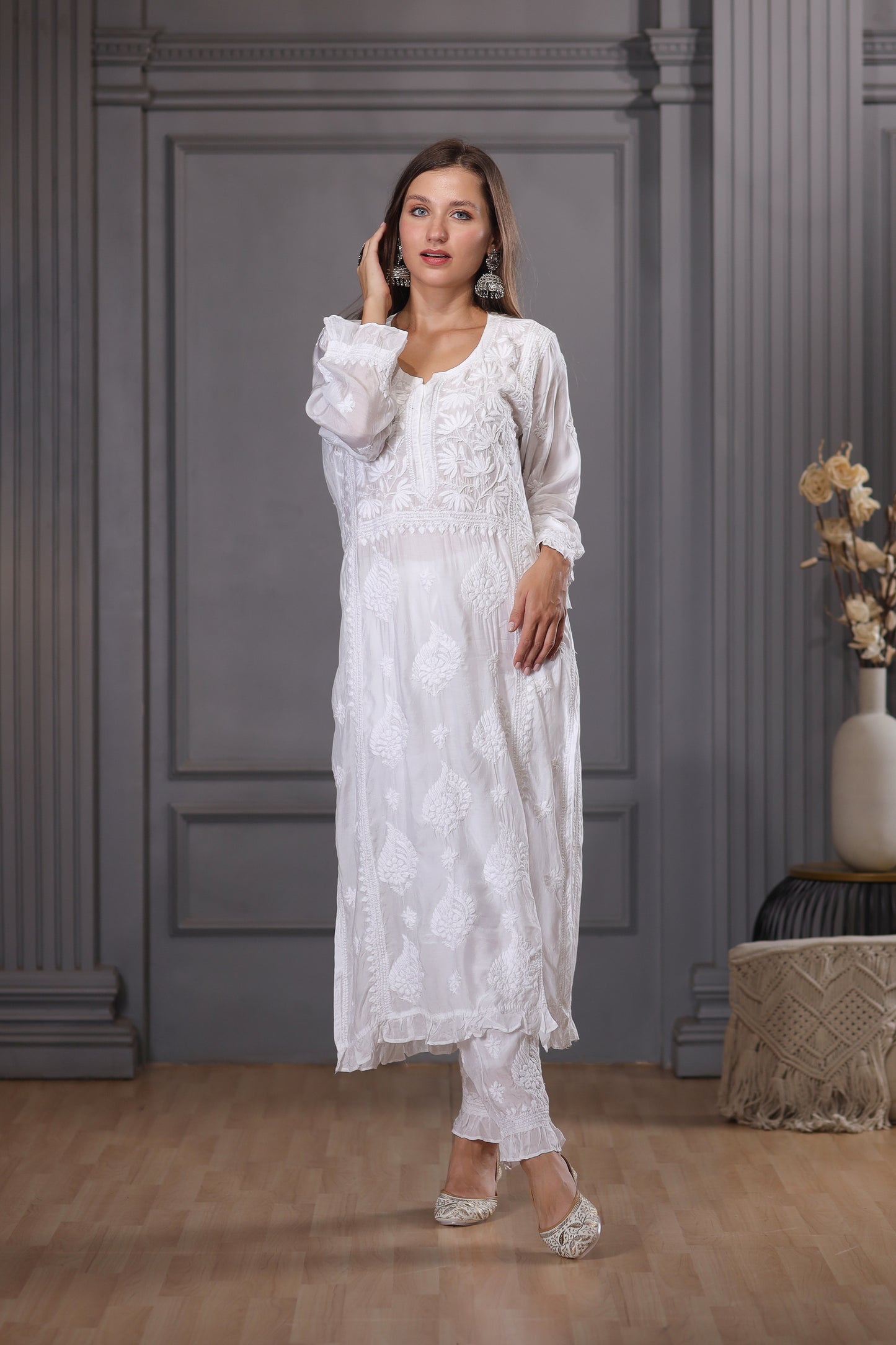 White Chikankari Kurta With Pant