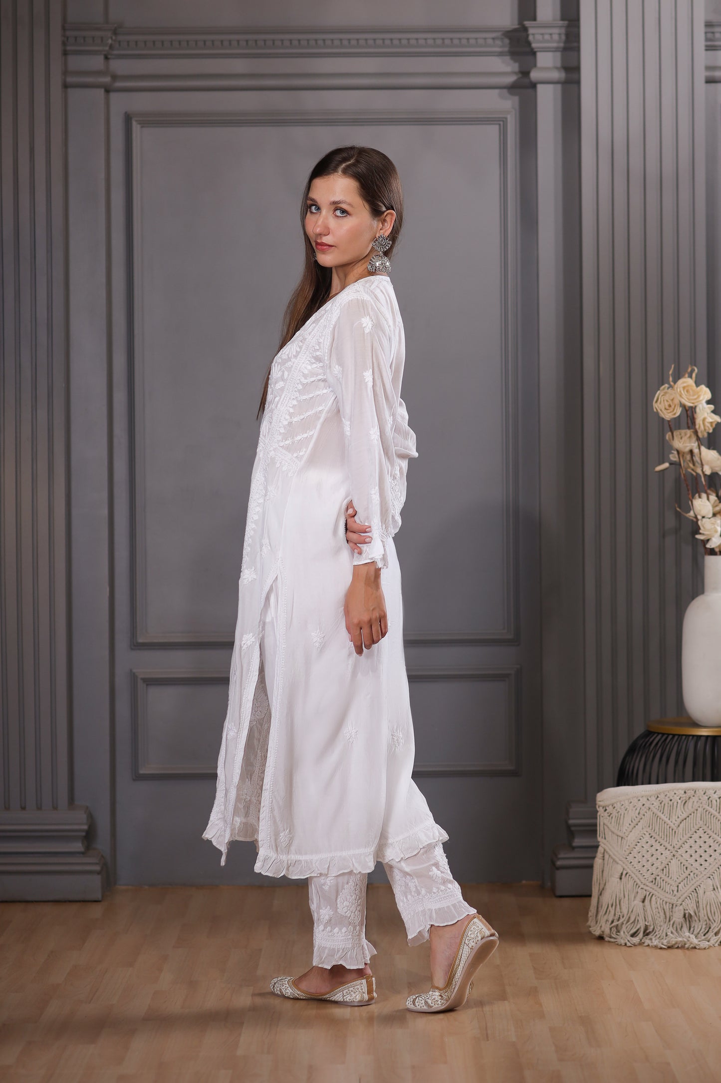White Chikankari Kurta With Pant