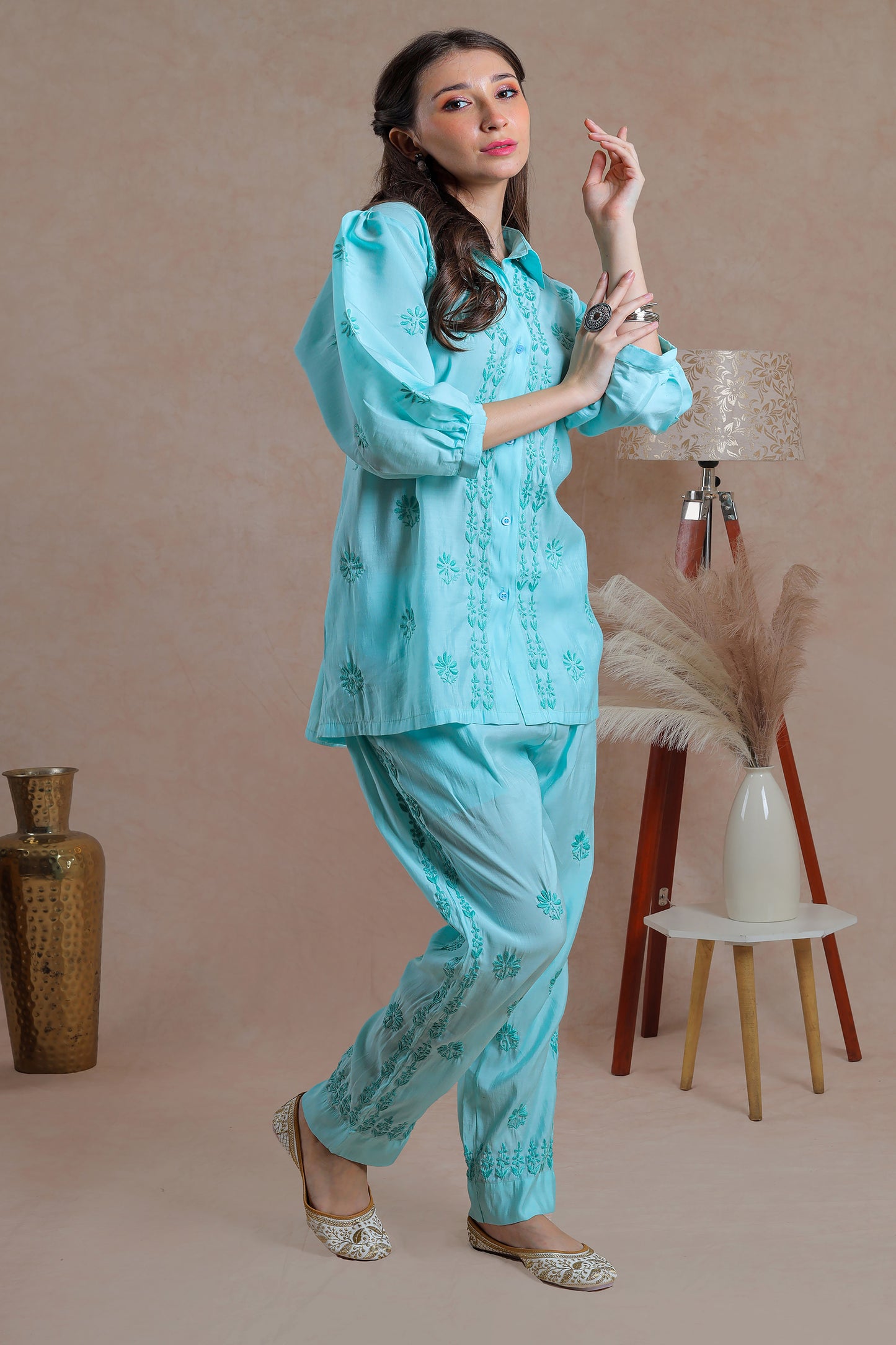 Blue Chikankari Co-ord Set