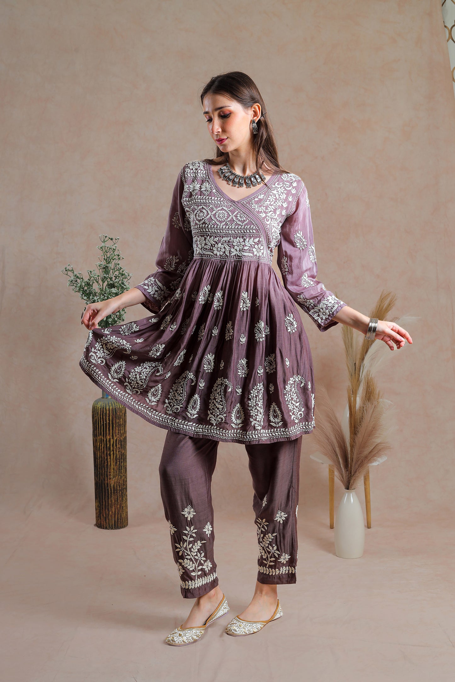 Chikankari Asymmetrical Yoke Co-ord Set