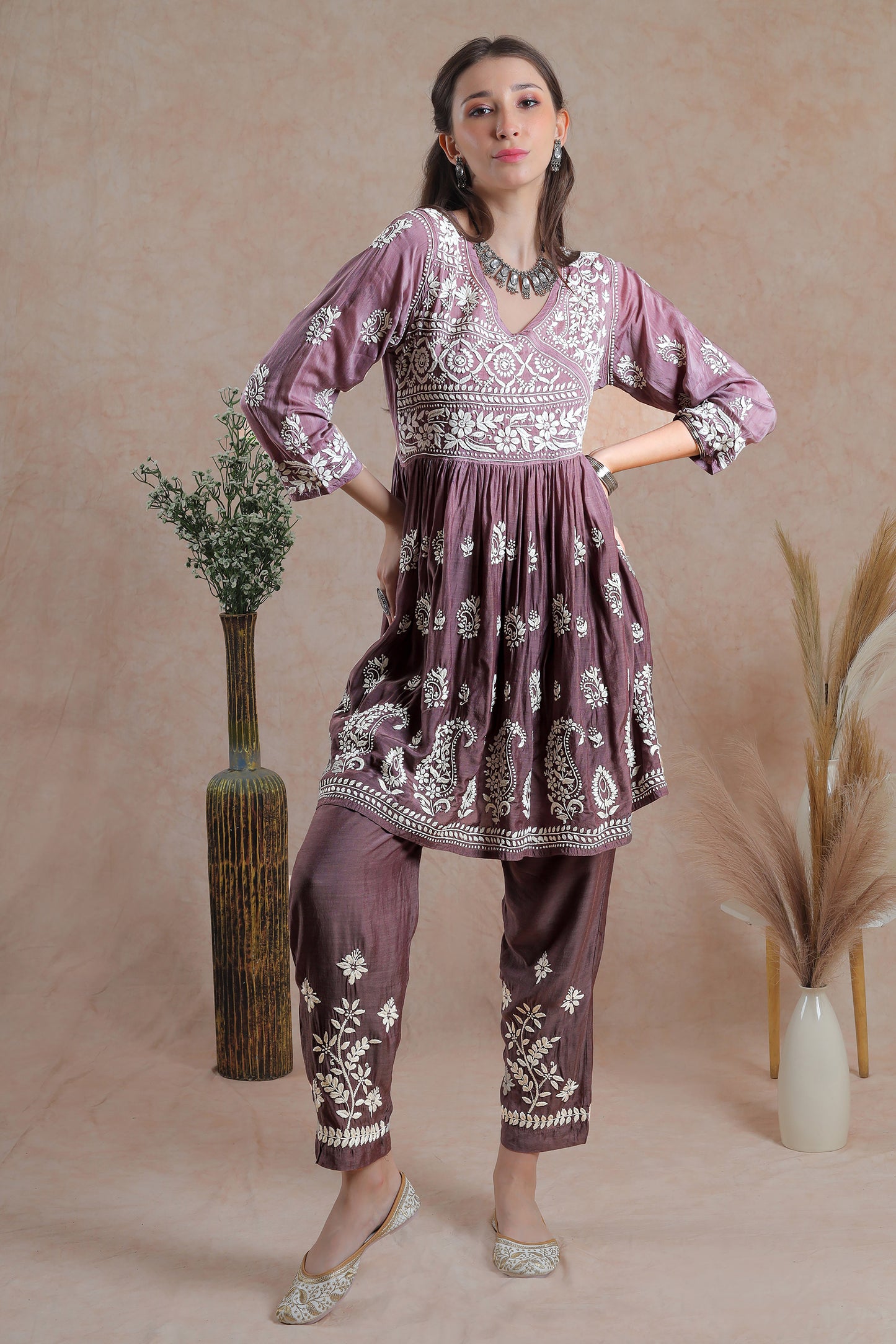 Chikankari Asymmetrical Yoke Co-ord Set