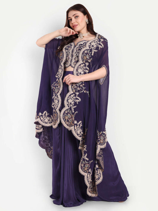 Purple look with heavy embroidery and zardozi work