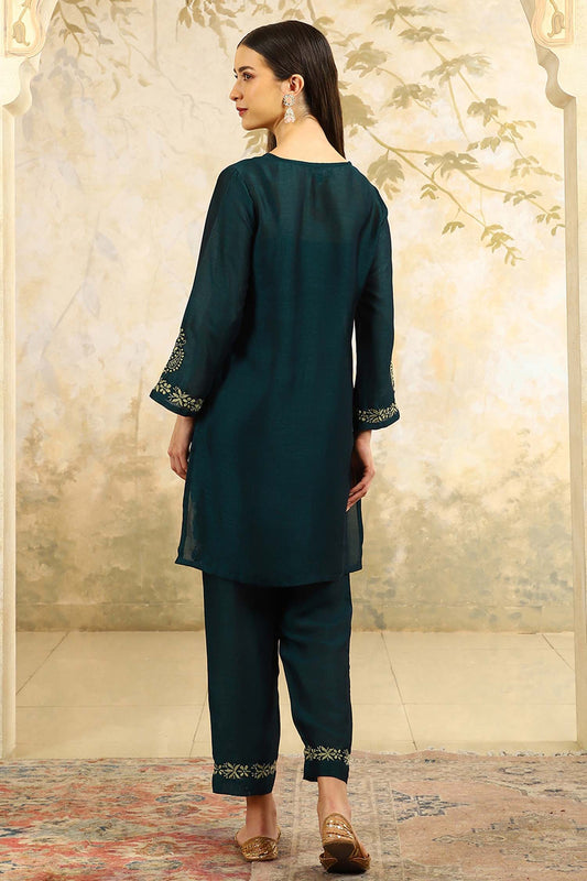 Inika Green Chikankari Kurta Set – Notch Neck Kurta