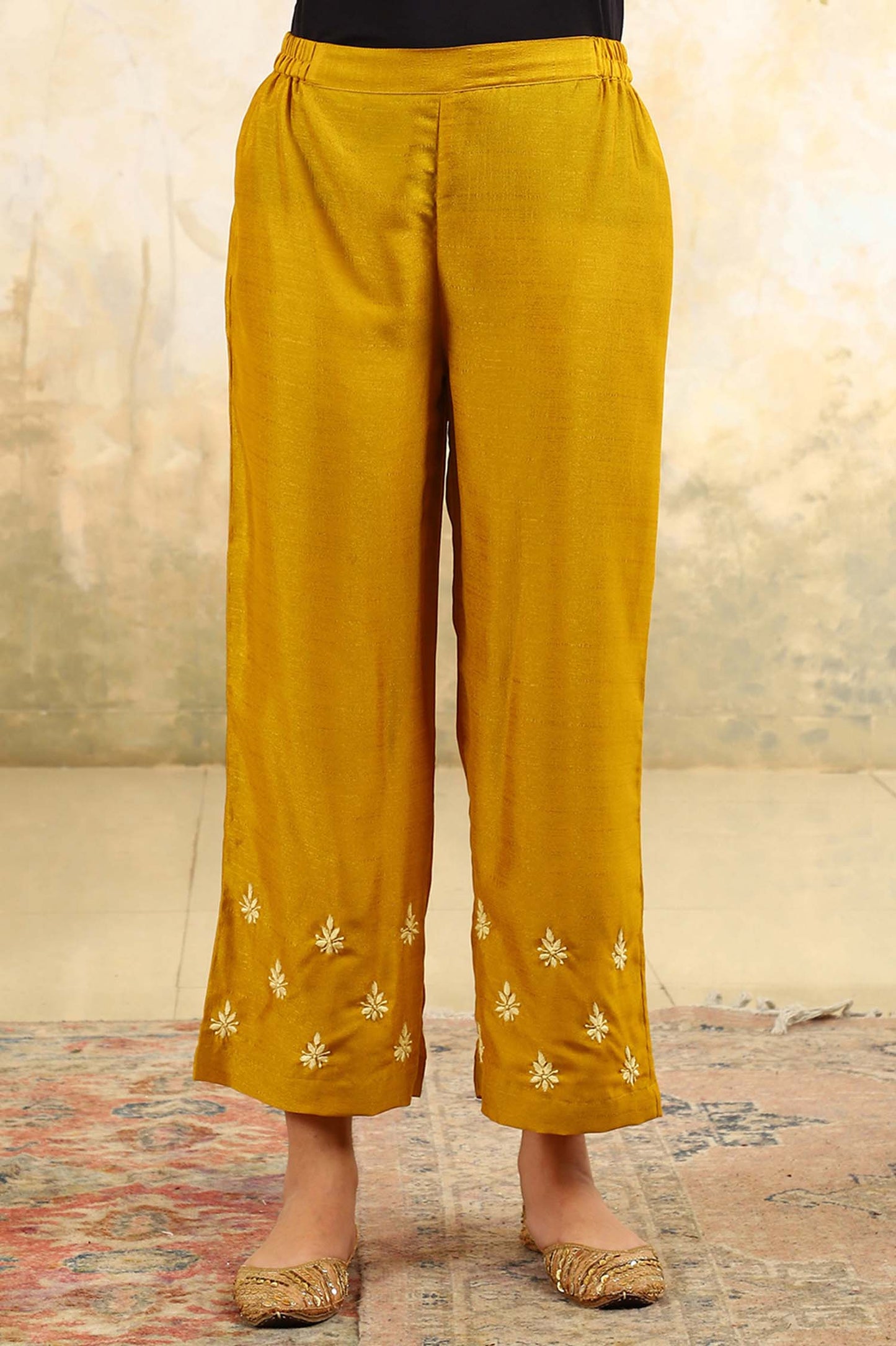 Ishani Yellow Chikankari Kurta Set with Butter Yellow Yoke – V Neck