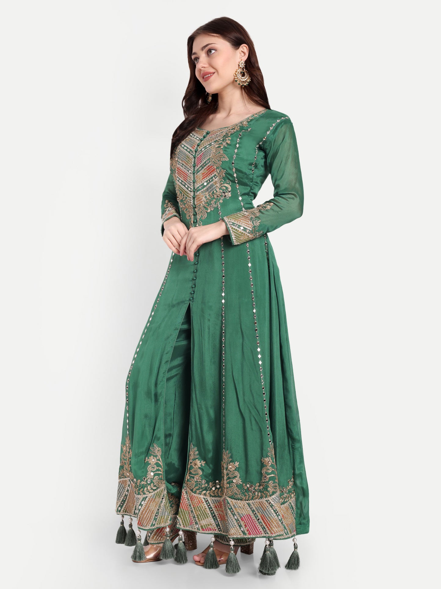 Green Gota Patti Anarkali Suit Set