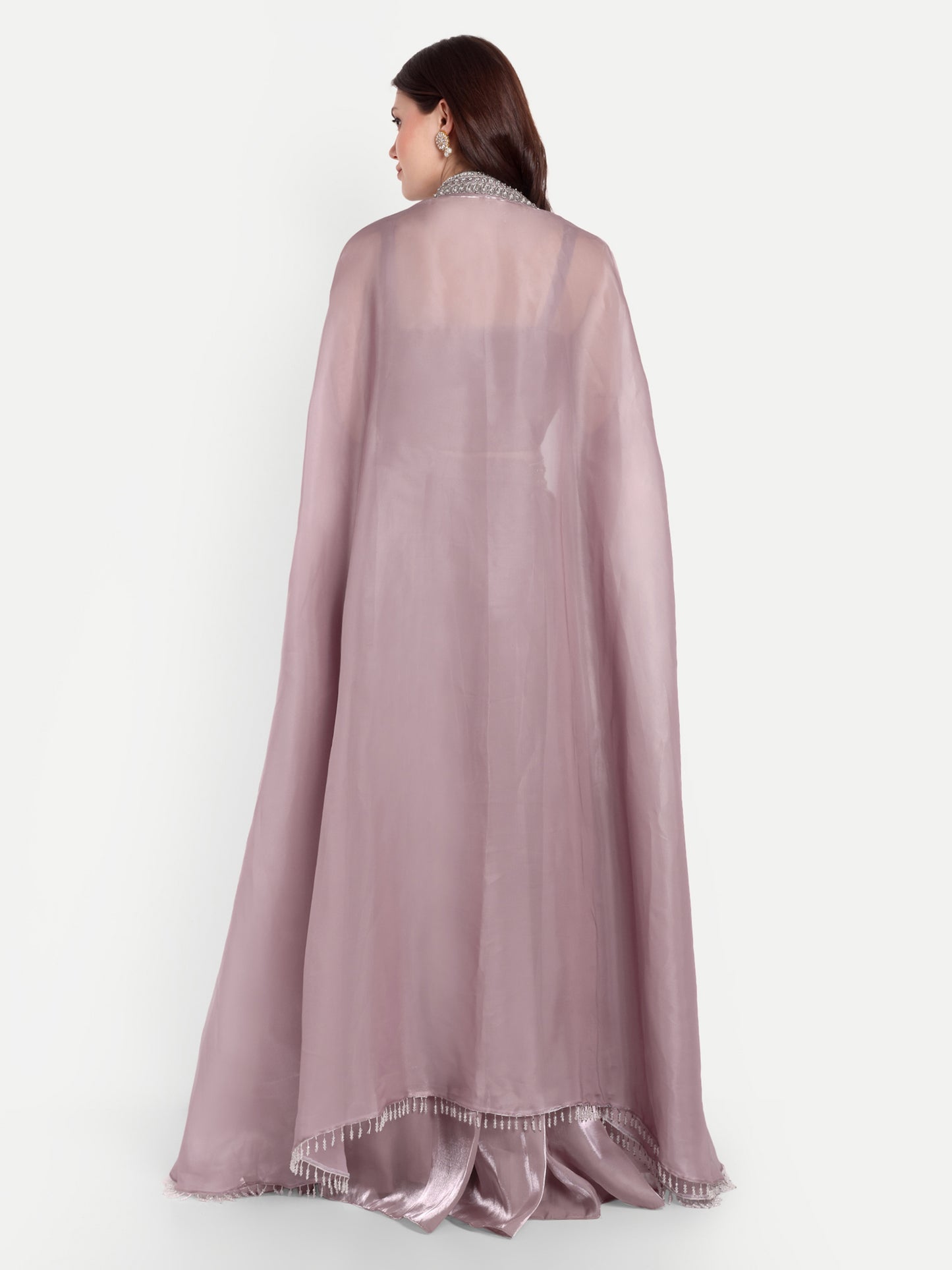 cape is designed with stone work embroidery