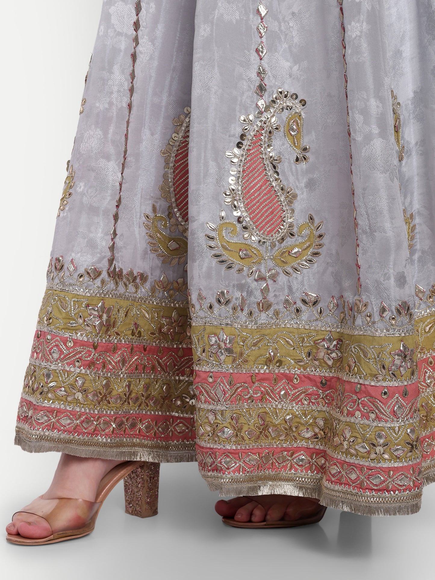 Grey Gotta Patti Anarkali With Dupatta
