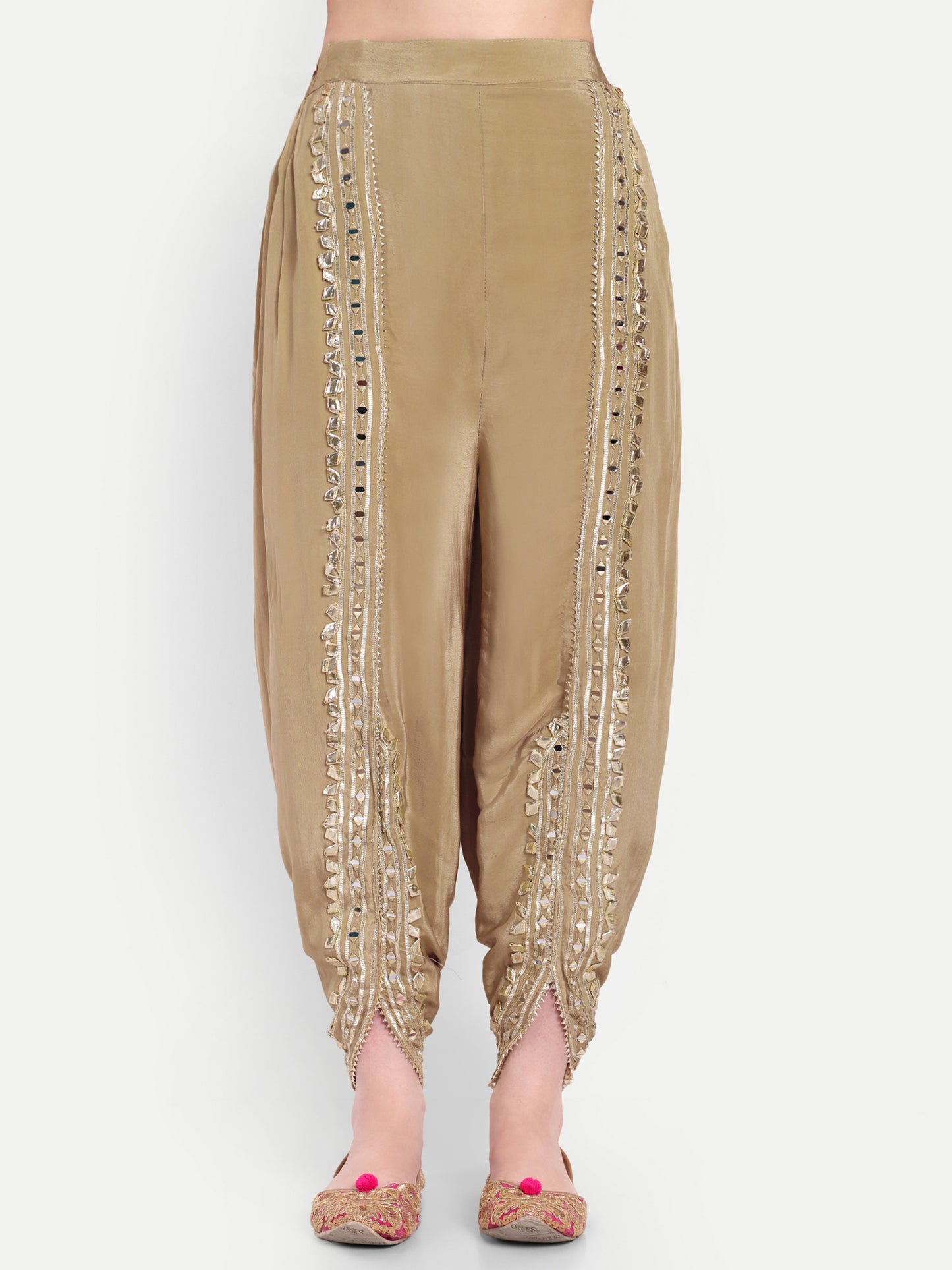 Beige Gota Patti Floral Embroidered Kaftan Set
