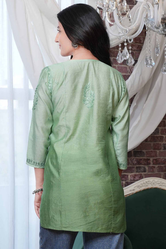 Gulshan Chikankari Short Kurti – Green Ombre