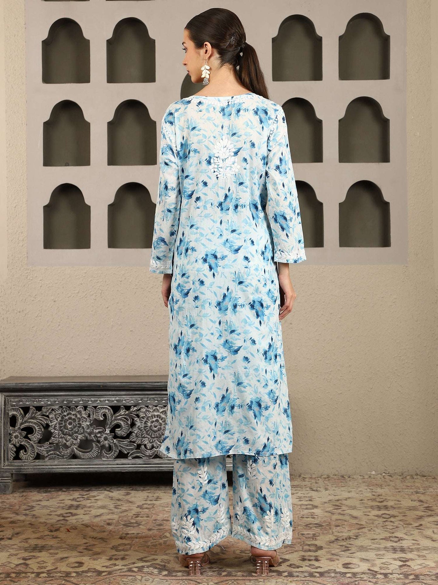 Aarohi Blue Mulmul Chikankari Kurta Set