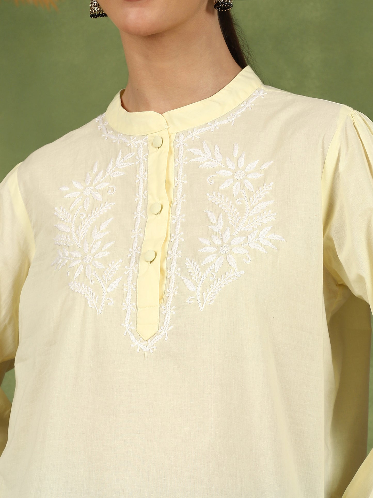Freya Chikankari Top with White Boota – Yellow