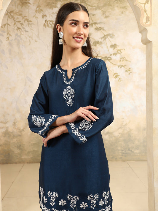 Yasmin Chikankari Kurta Set with White Thread – Notch Neck
