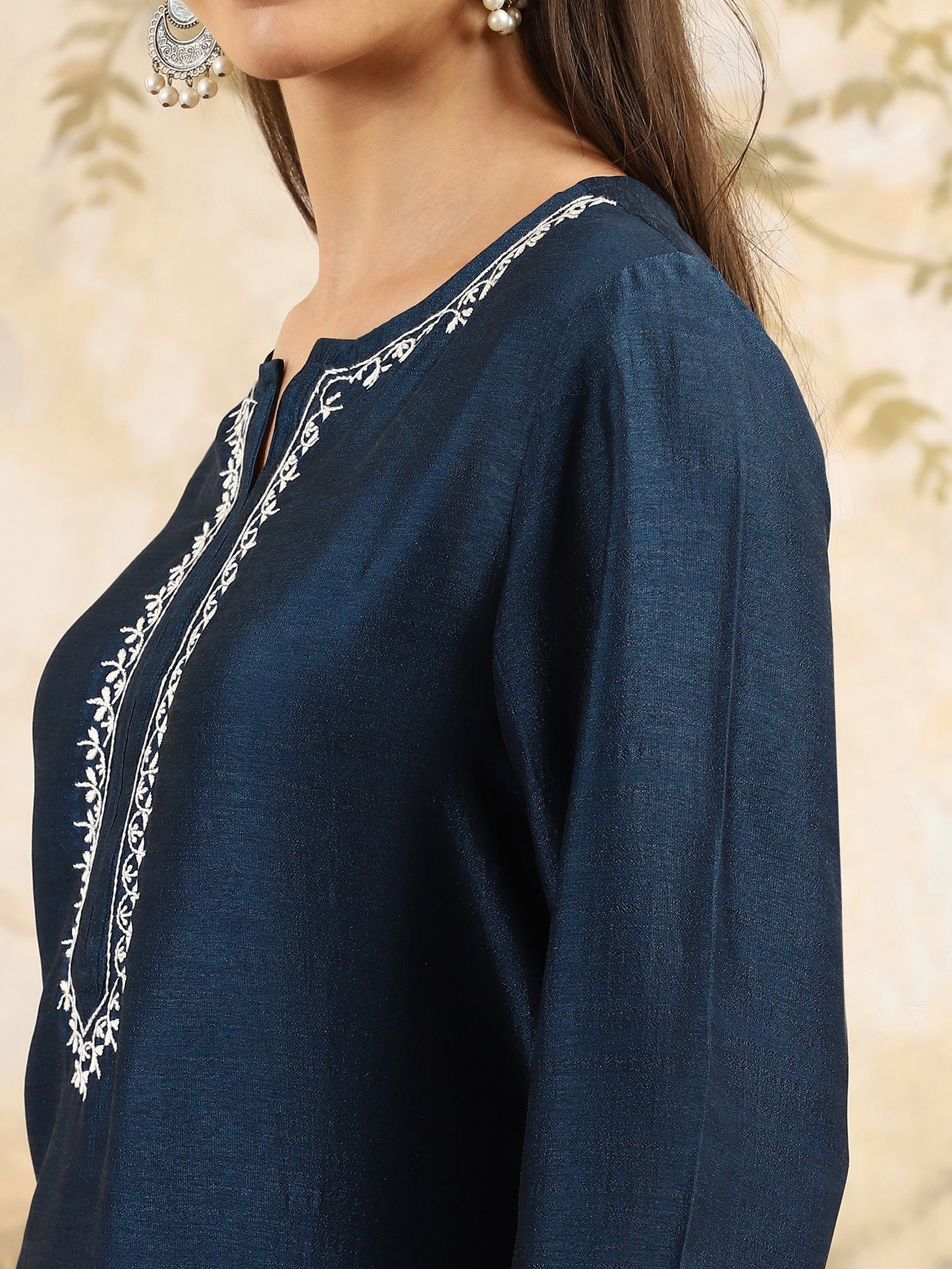 Samaira Blue Chikankari Kurta Set with White Border – Notch Neck