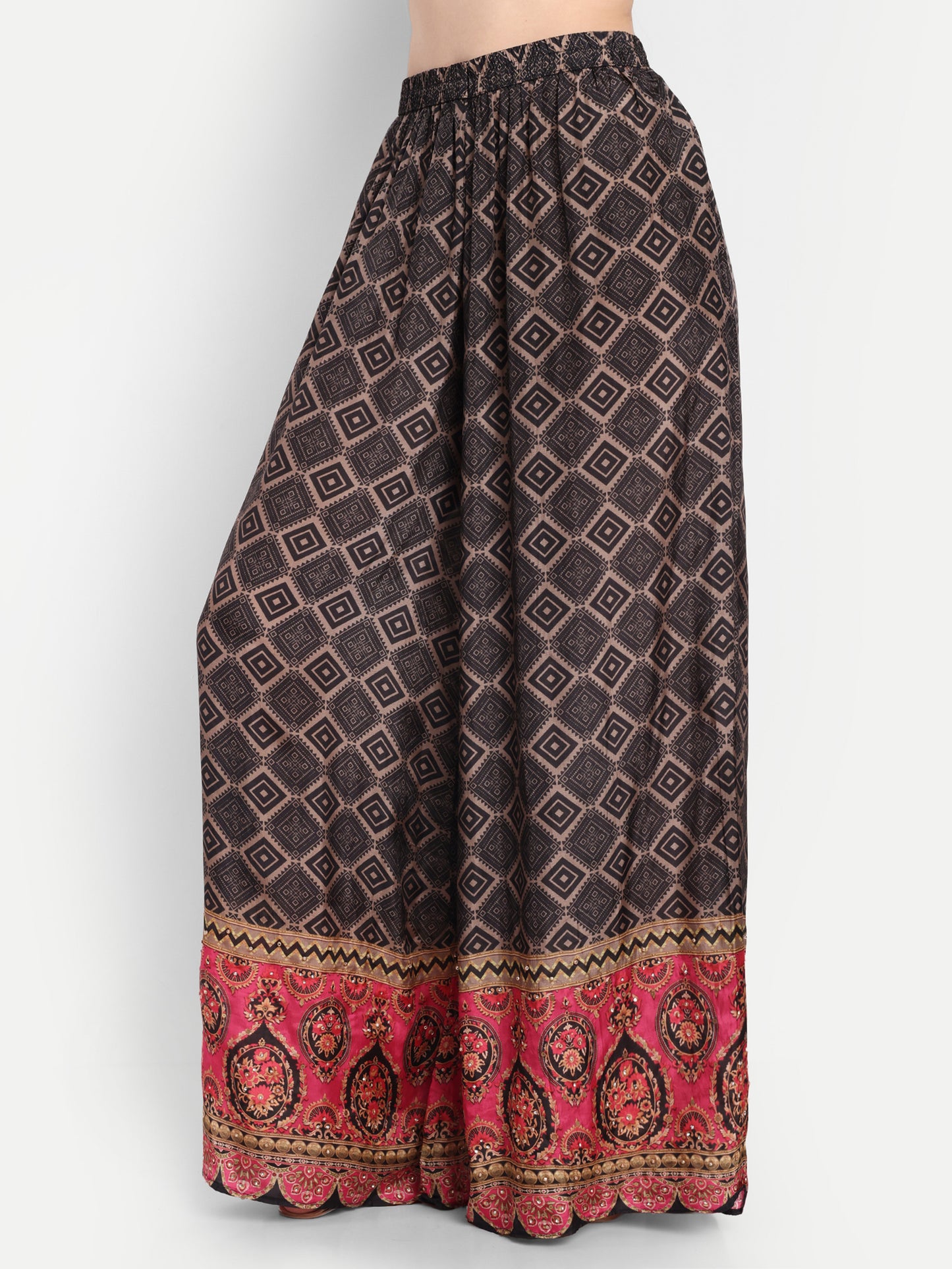 Black And Brown Kurta Set With Potli Bag