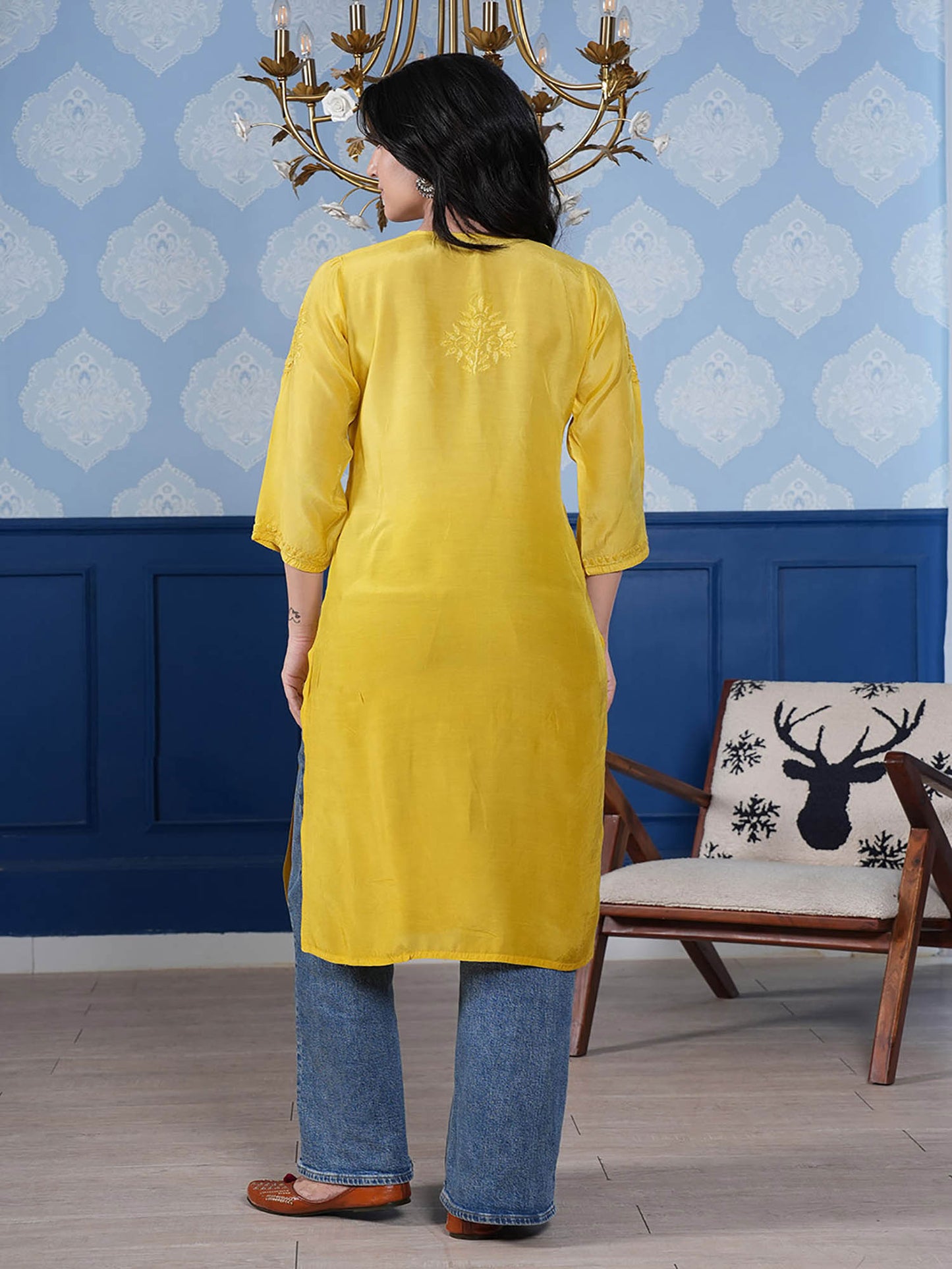 Aranya Chikankari Kurta – Yellow