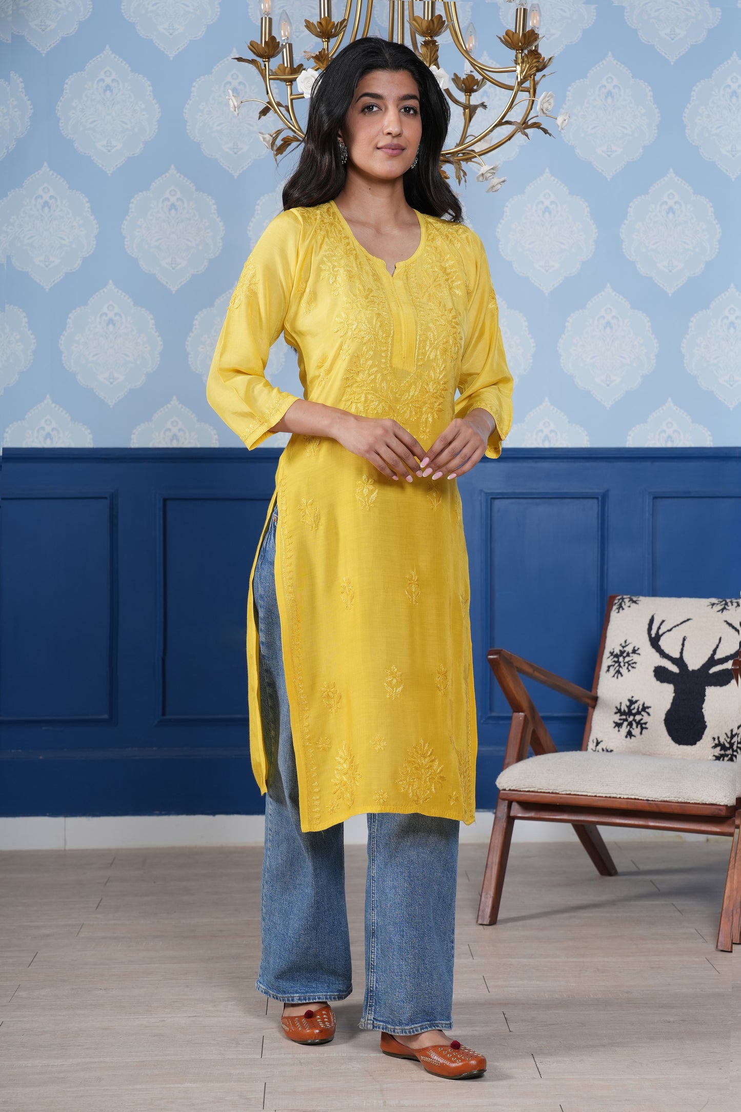 Handcrafted embroidery adds a unique and sophisticated touch