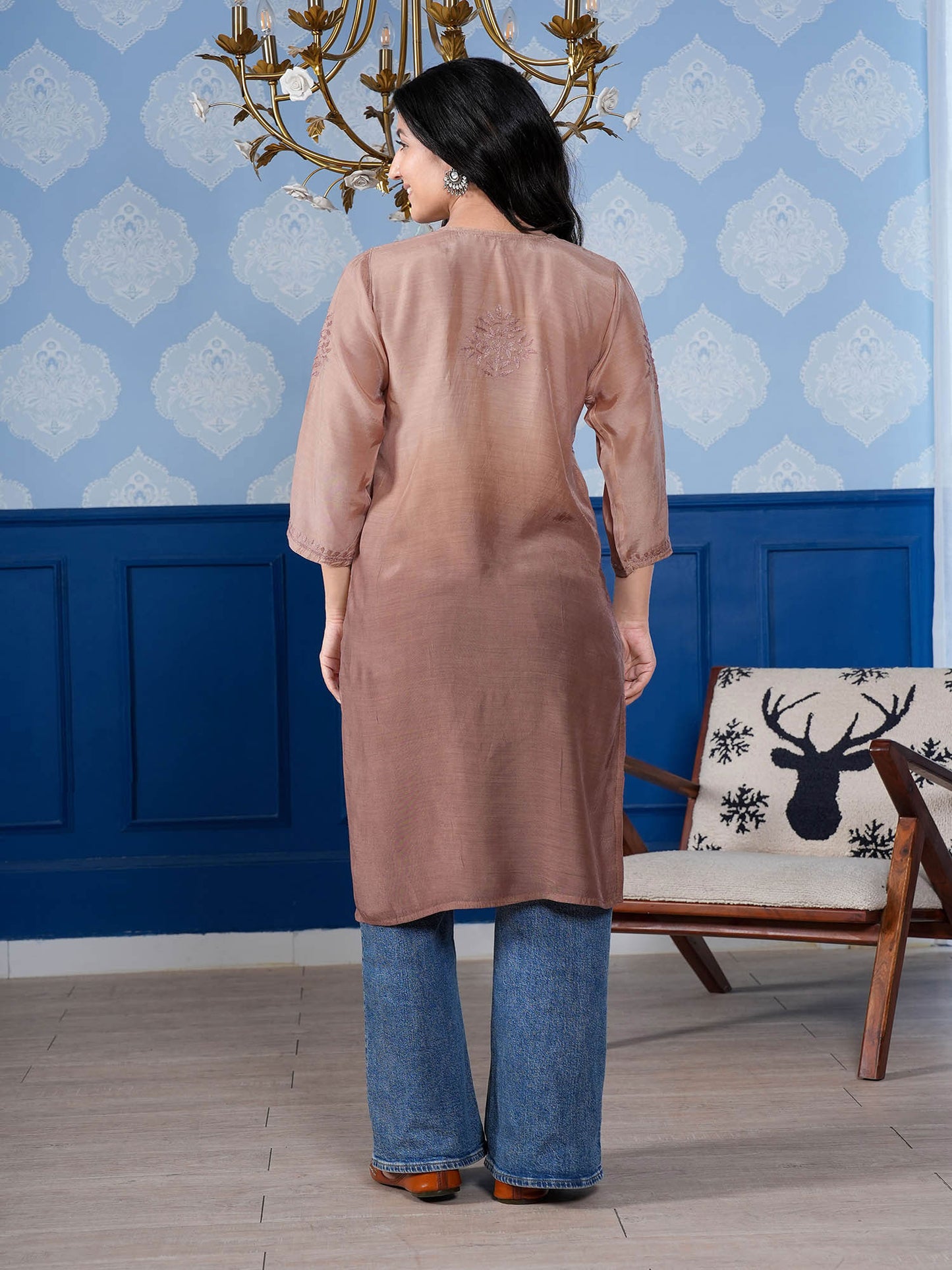 Aranya Chikankari Kurta – Cozy Brown Ombre