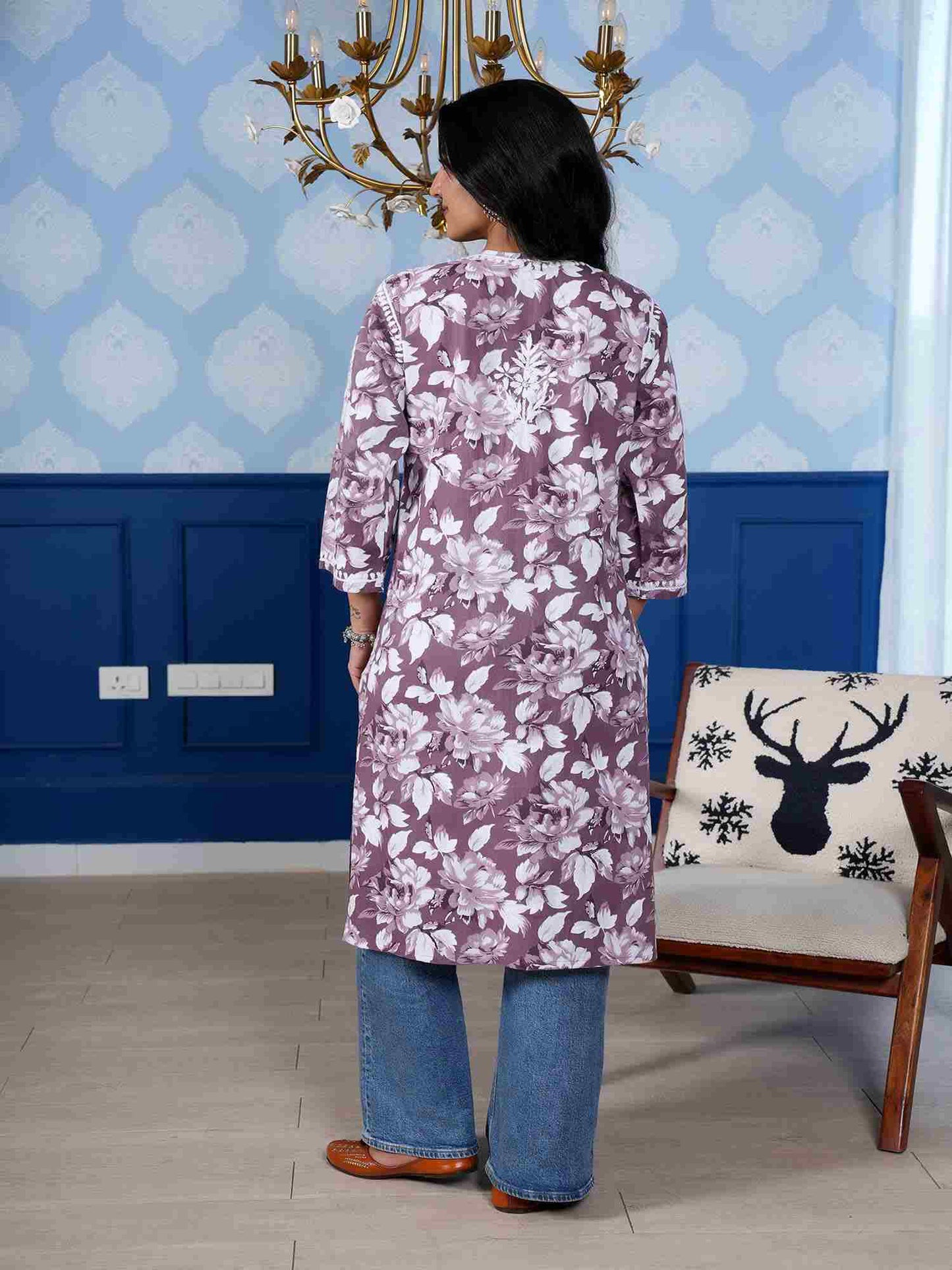 Monochromatic Printed Kurta – Purple Floral Print