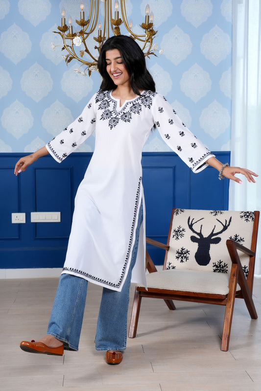 Handcrafted embroidery adds a unique and sophisticated touch