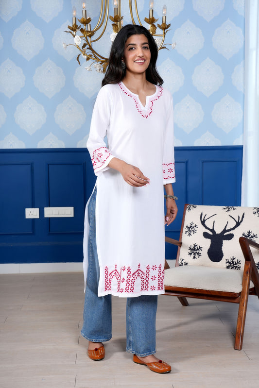 The elegantly embellished white kurta is made from very premium and skin friendly cotton fabric