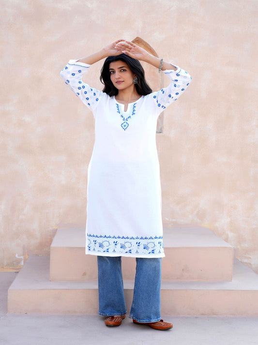 Nutan Long Chikankari Kurta – White