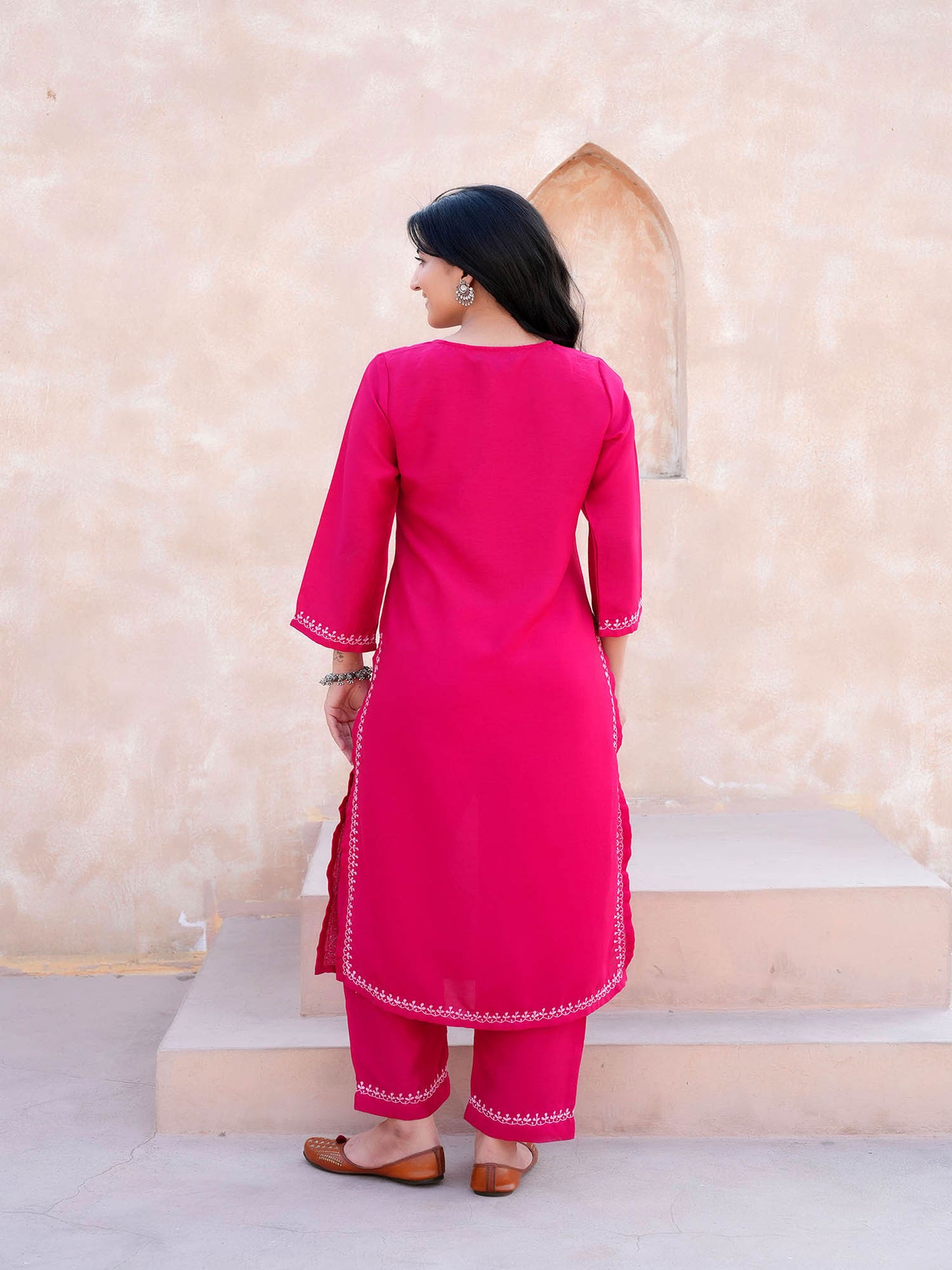 Devika Chikankari Kurta Set with Baby Pink Embroidery