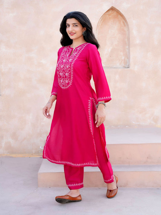 Devika Chikankari Kurta Set with Baby Pink Embroidery