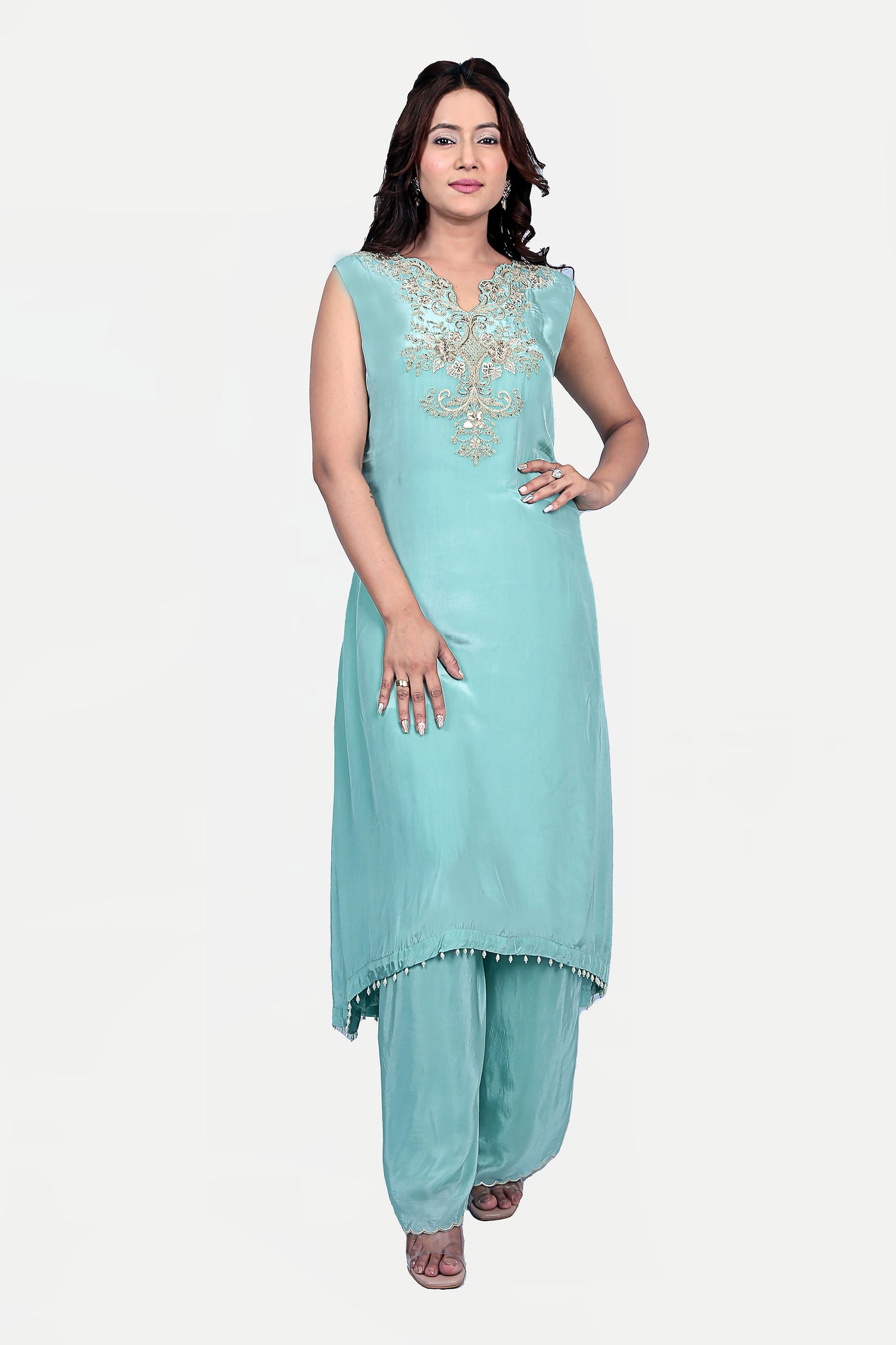 Blue Cape Set With Kurta And Palazzo