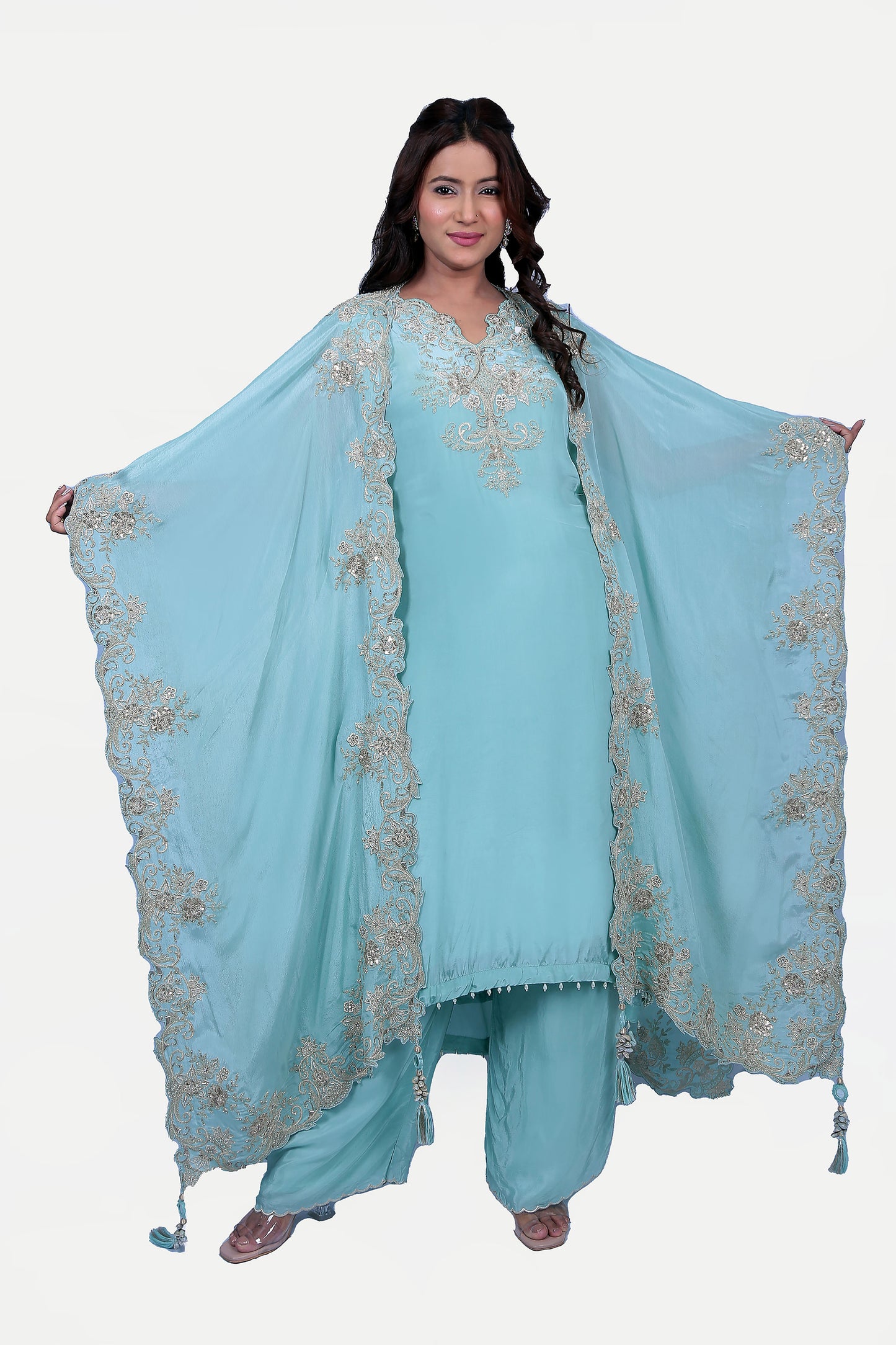 Blue Cape Set With Kurta And Palazzo