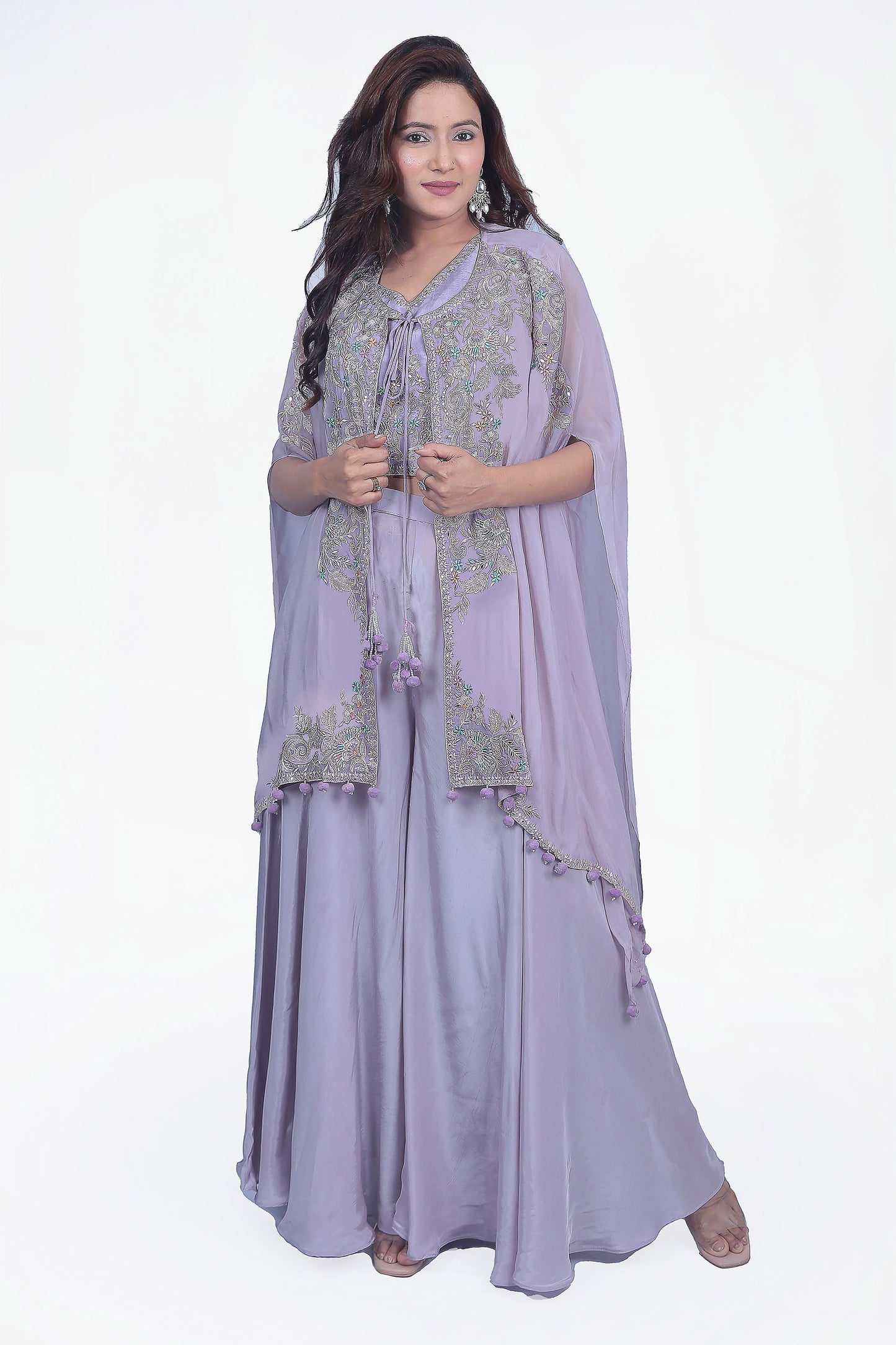 Lavender Thread Work Top With Sharara Set