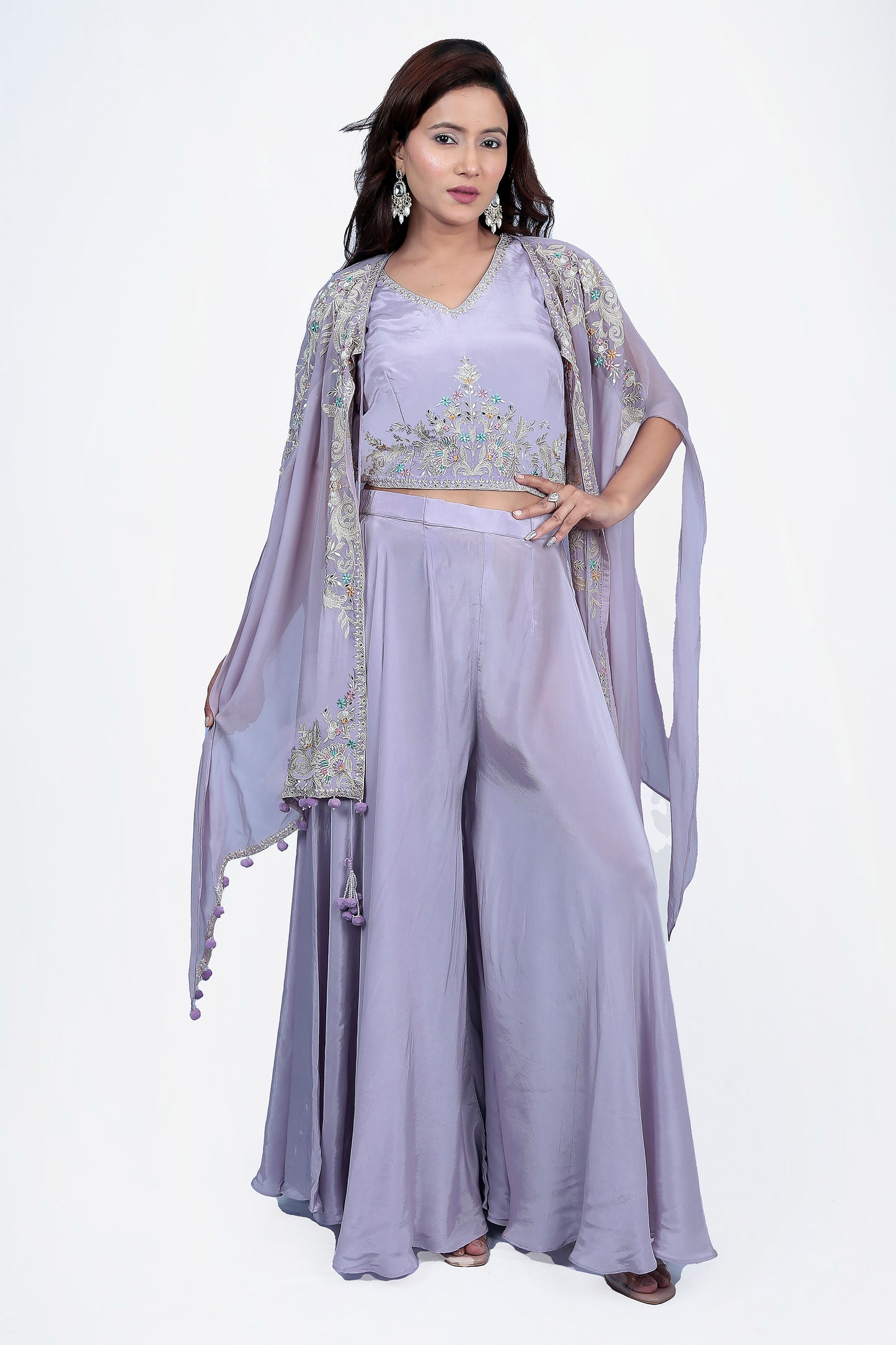 Lavender Thread Work Top With Sharara Set