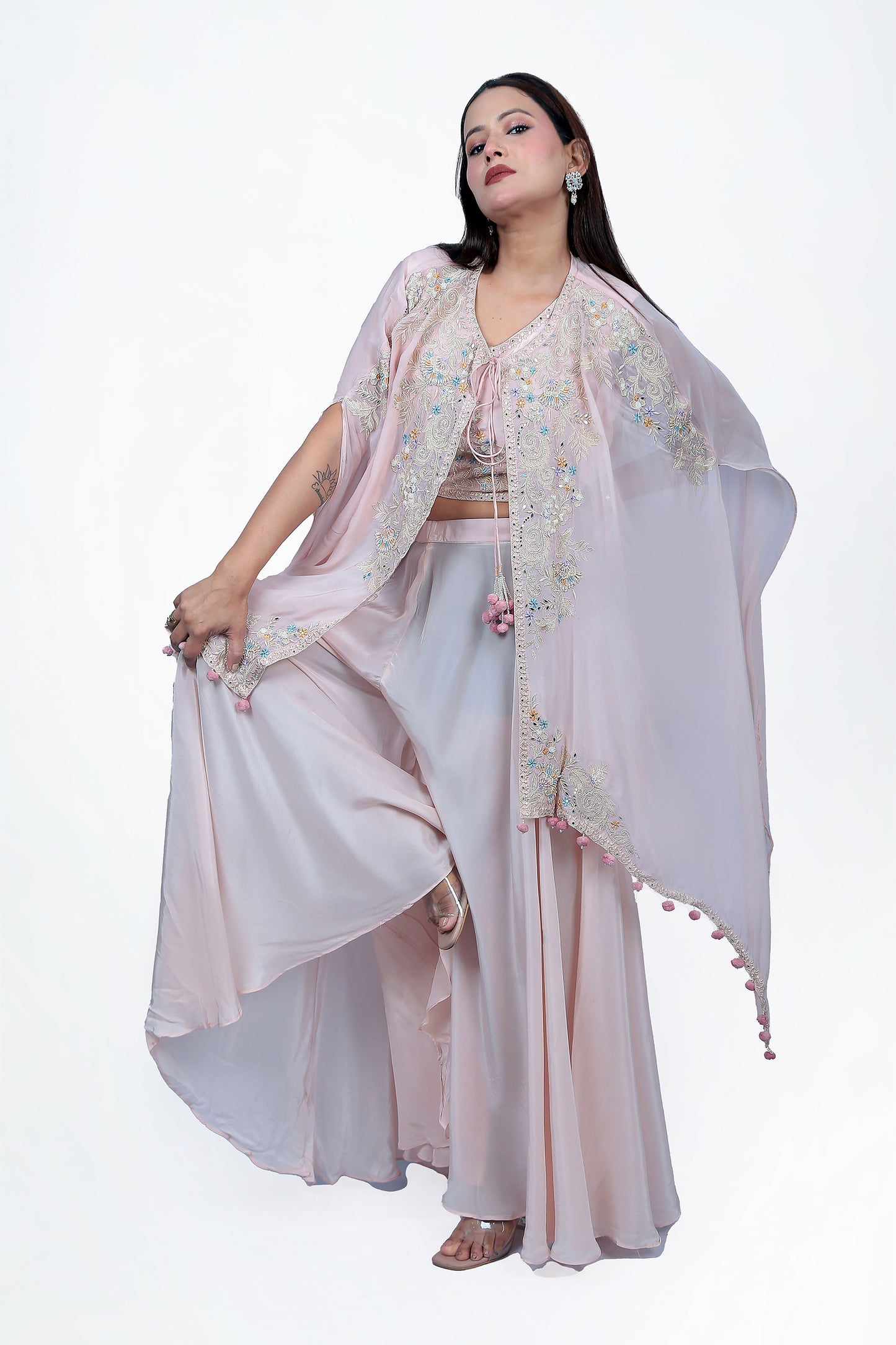 Peach Thread Work Top With Sharara
