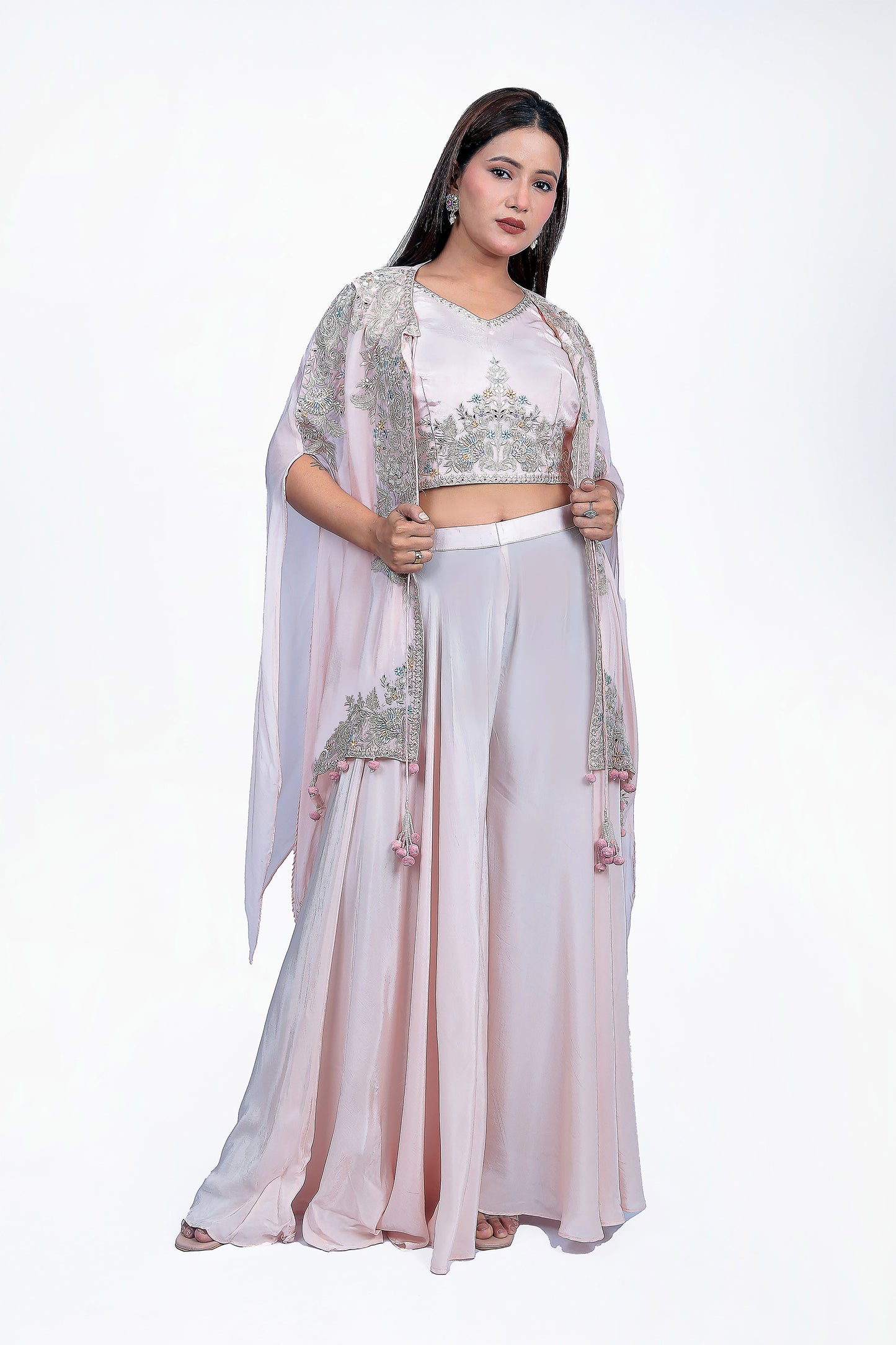 Peach Thread Work Top With Sharara