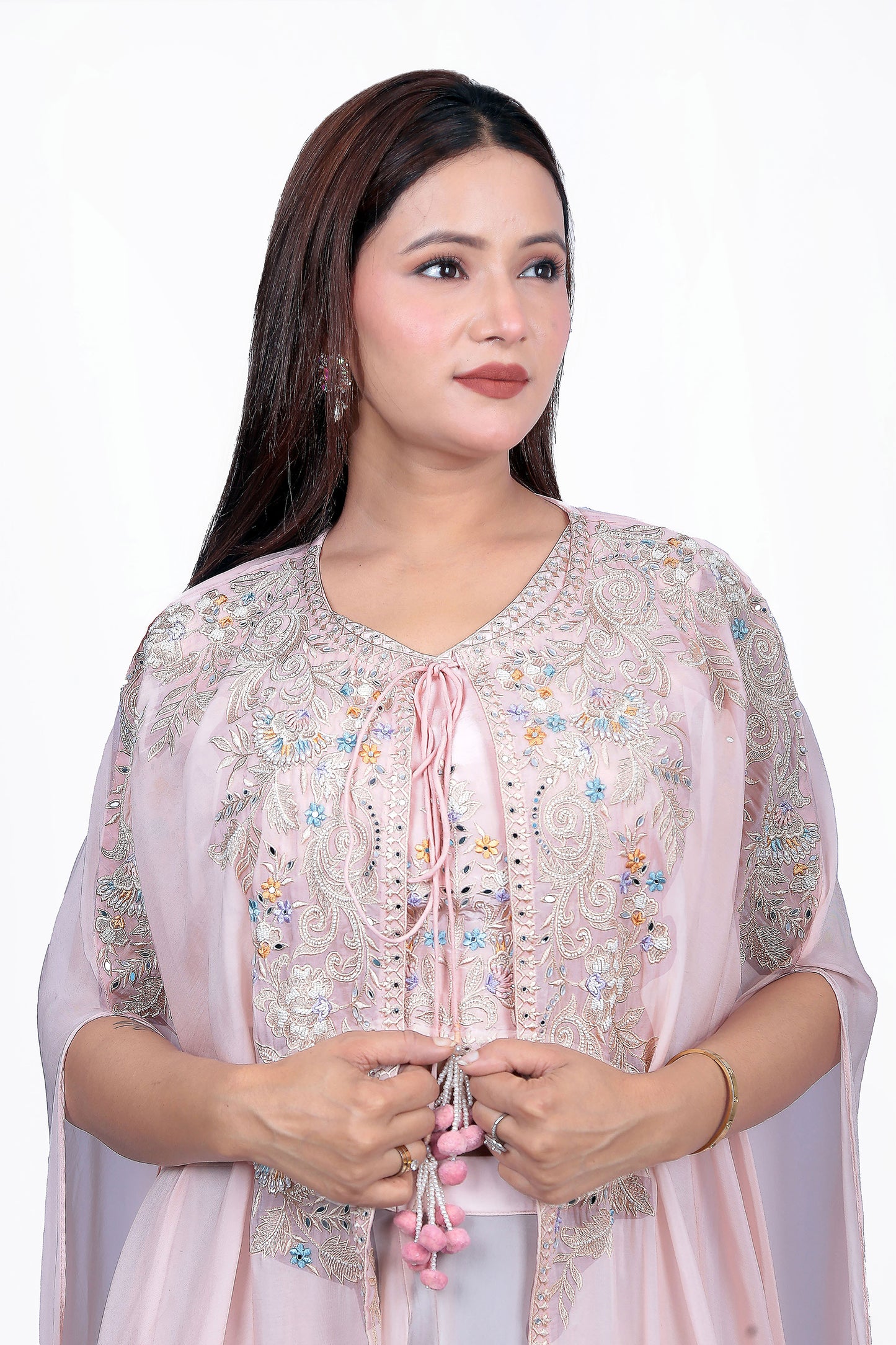 Peach Thread Work Top With Sharara
