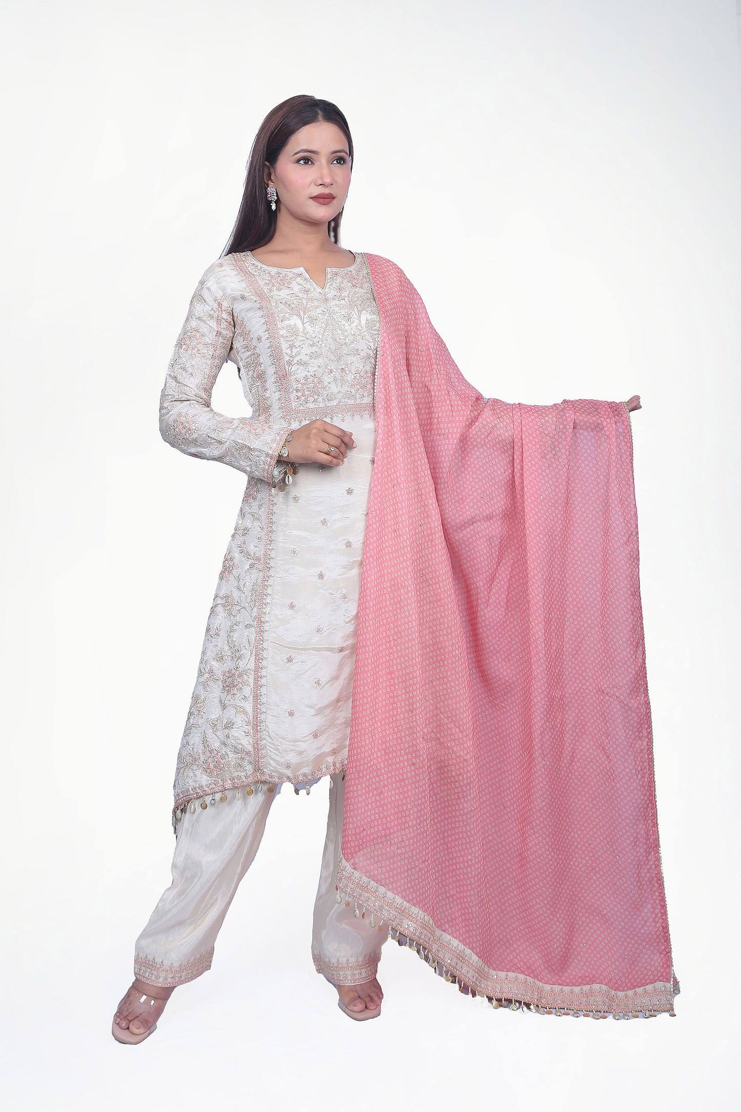Off White Embellished Kurta Set With Dupatta