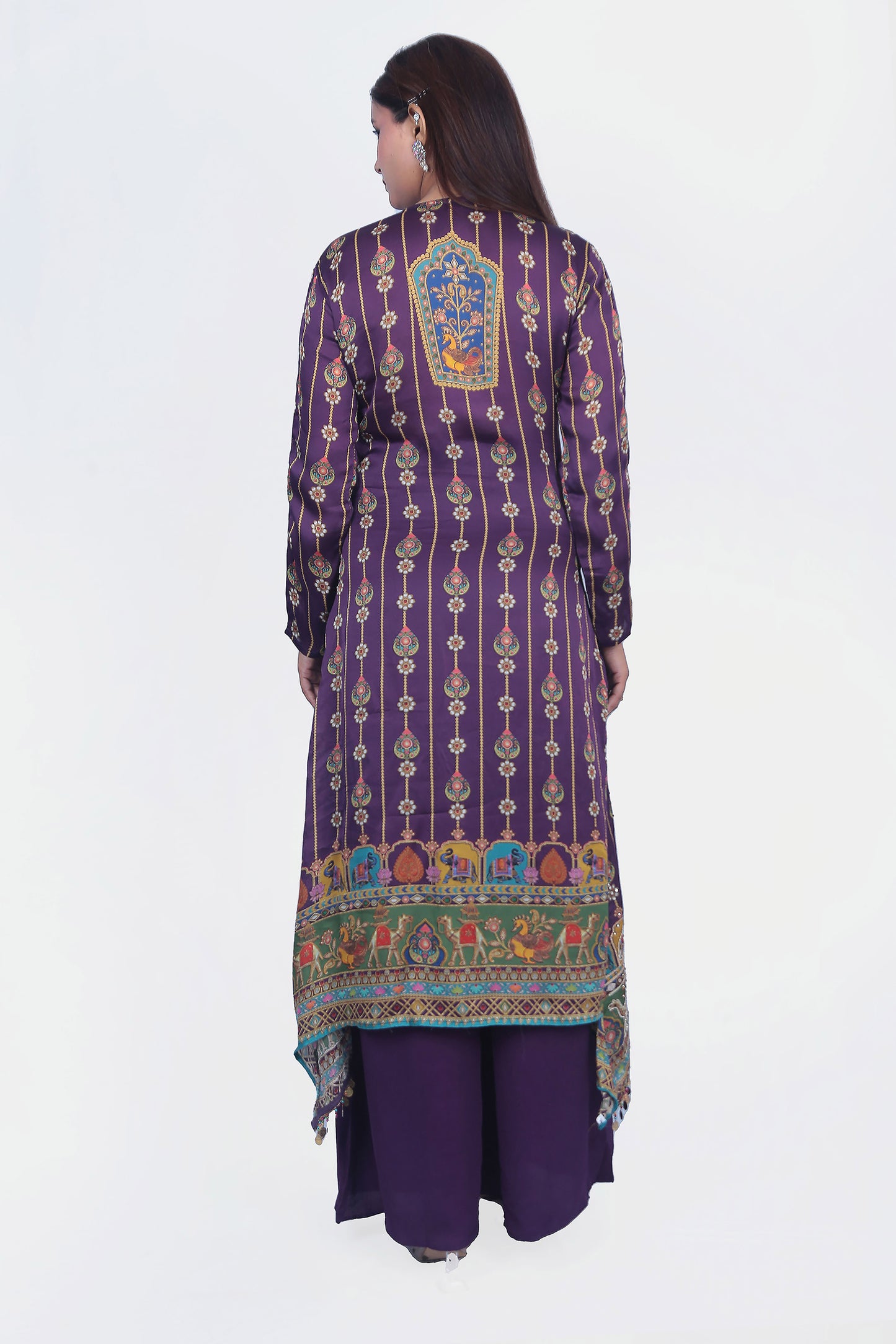 Purple Embellished Print Kurta Set With Dupatta