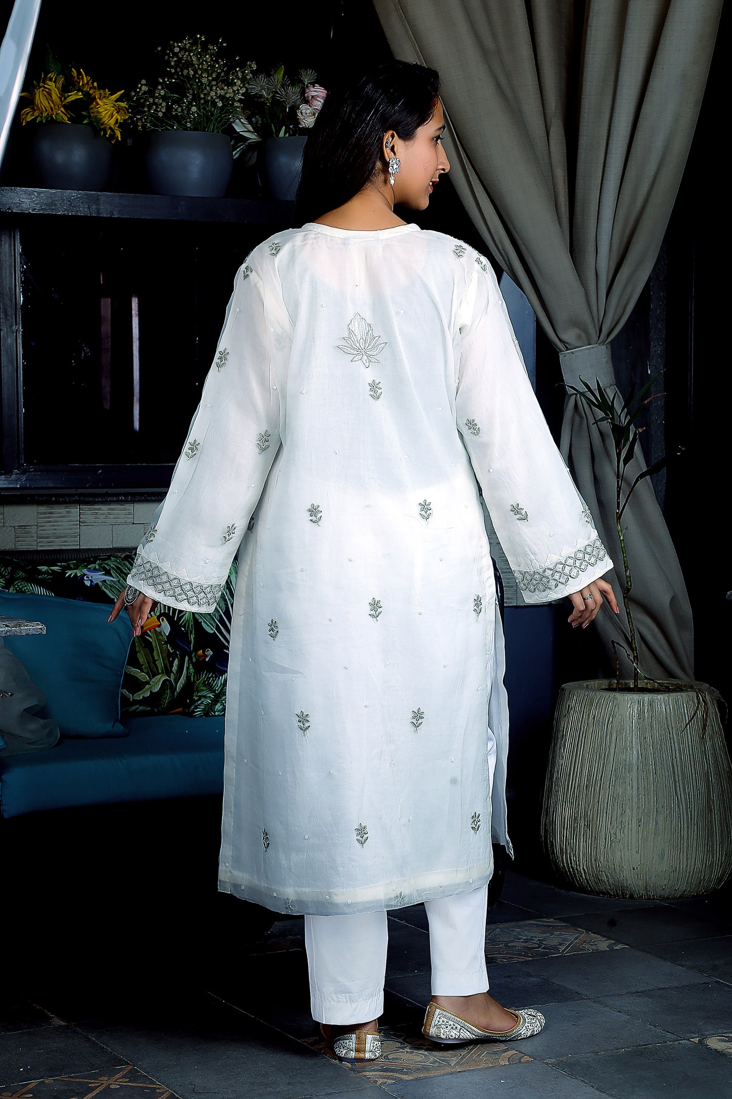 Chikankari Off-White Organza Kurta Set