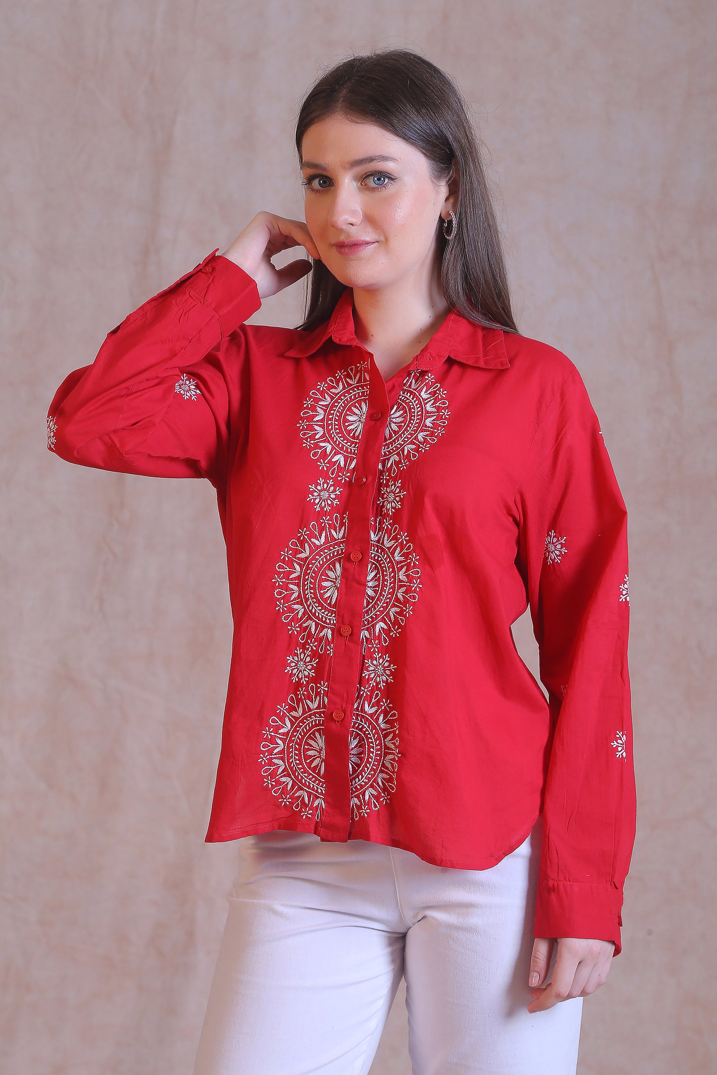 Red Chikankari Shirt