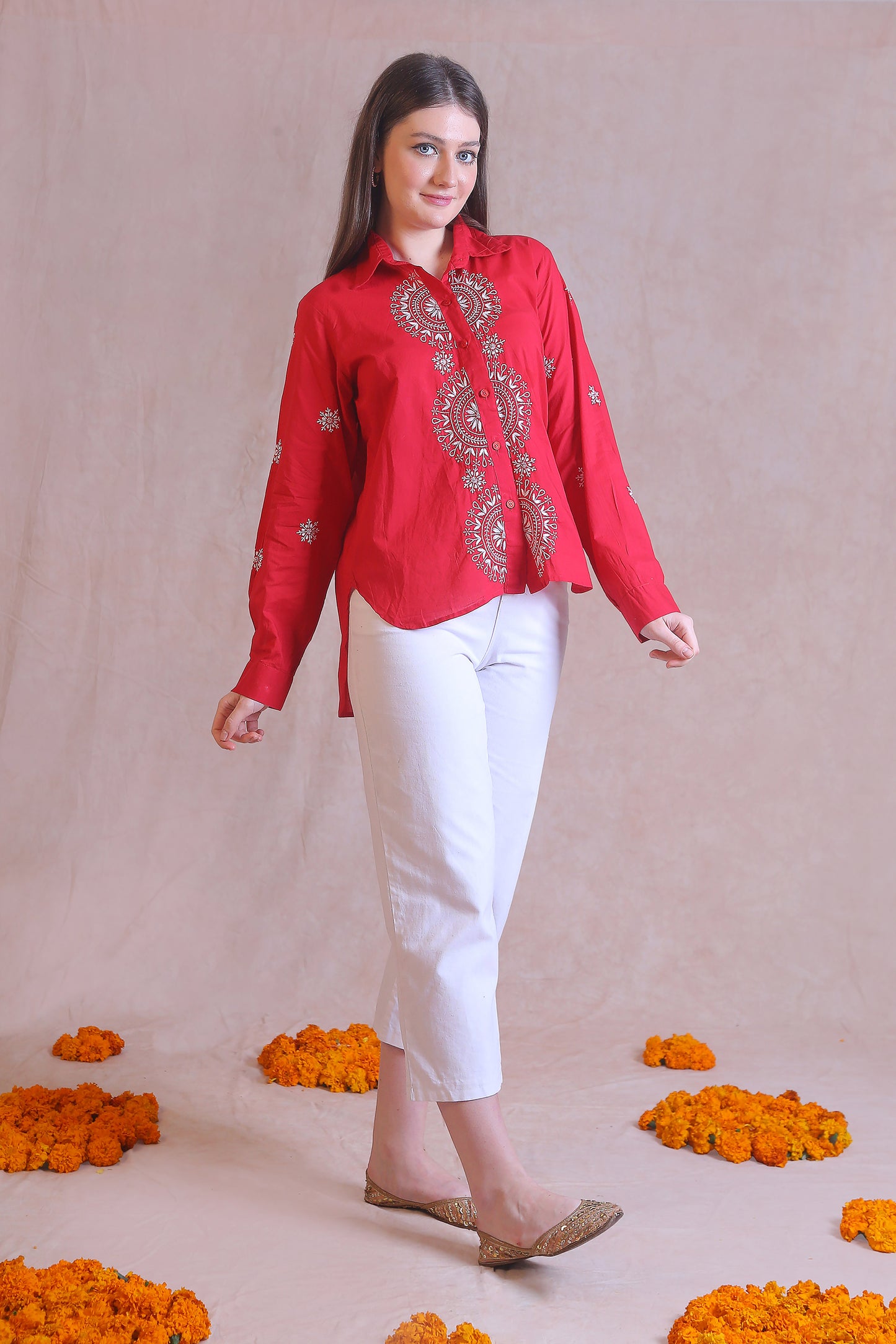 Red Chikankari Shirt