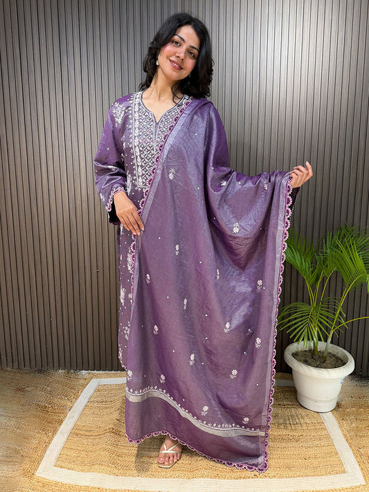Charvi Chikankari Tissue Kurta Set with Dupatta