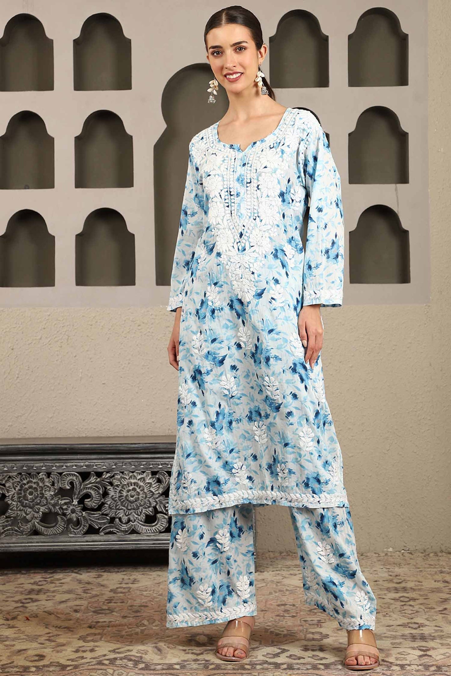 Aarohi Blue Mulmul Chikankari Kurta Set