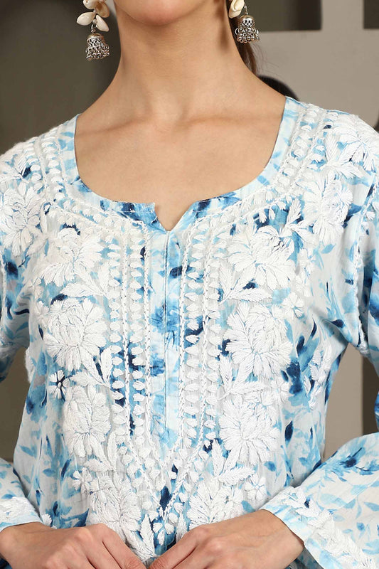 Aarohi Blue Mulmul Chikankari Kurta Set