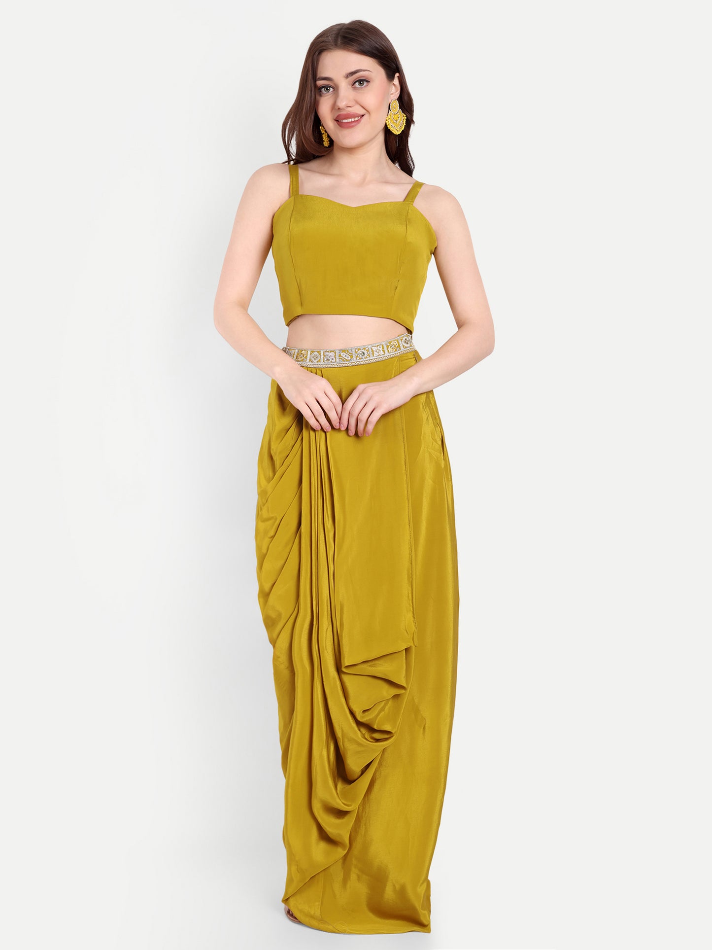 Chic Mustard Yellow Embroidered Jacket & Dhoti Combo