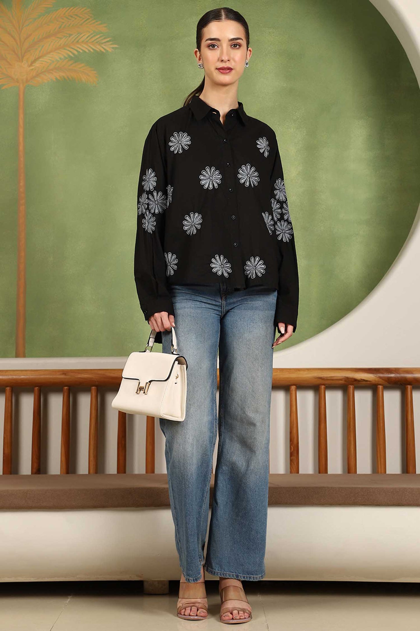 Floret Chikankari Shirt with Grey Boota – Spread Collar